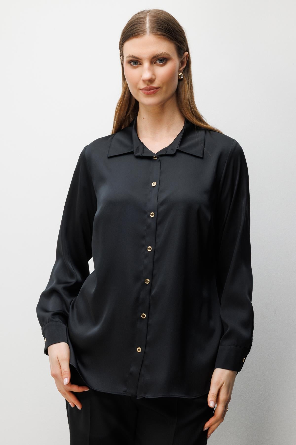 Saten Görünümlü Büyük Beden Gömlek