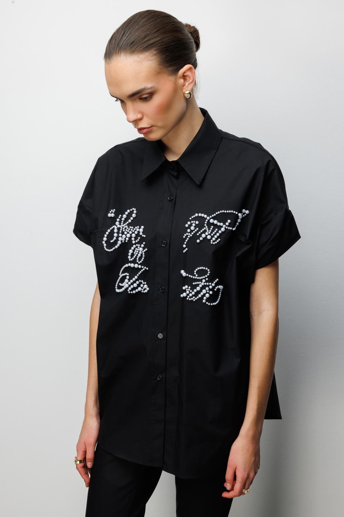 Boncuk İşlemeli Balon Kol Bluz