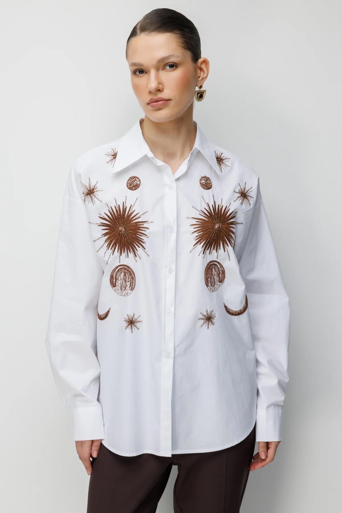 Embroidered Oversized Long Sleeve Shirt