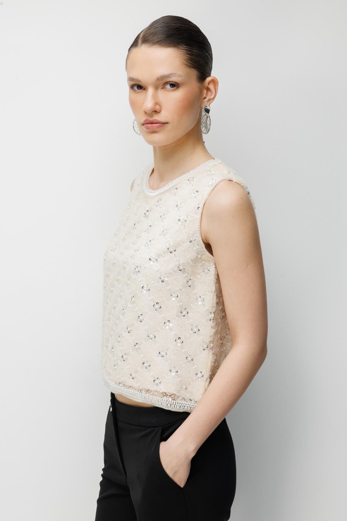 Embossed Beaded Blouse