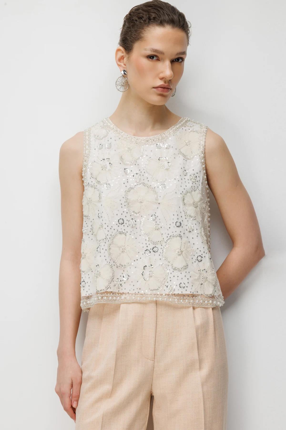 Sequin and Stone Embellished Blouse