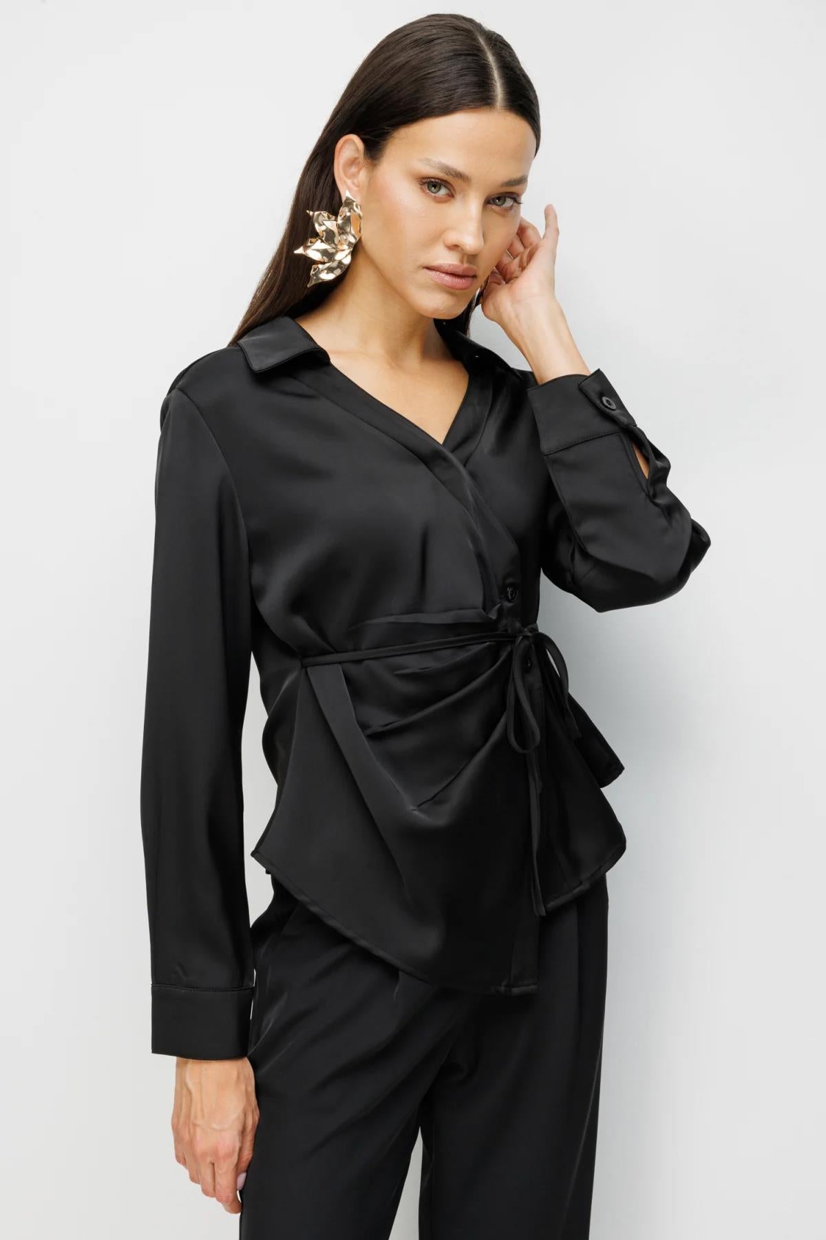 Beli Bağlamalı Büzgülü Bluz