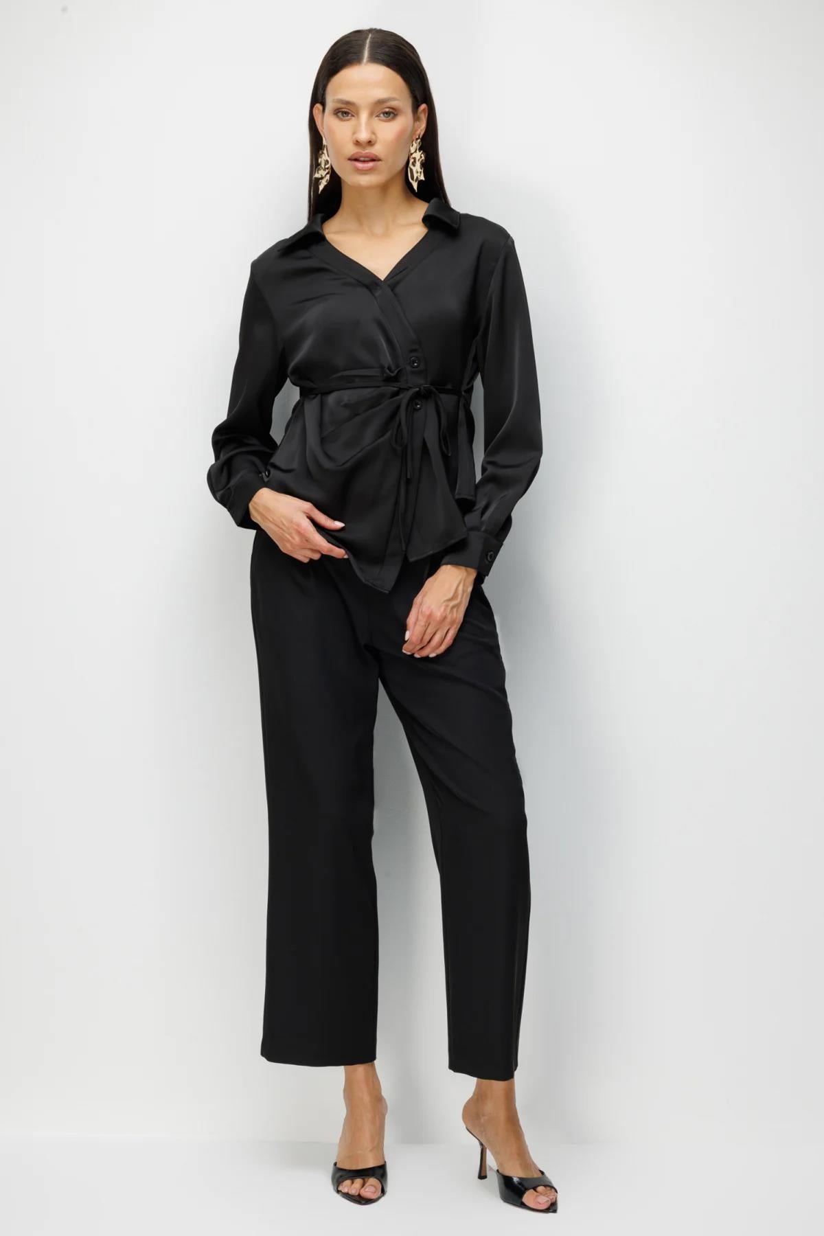 Beli Bağlamalı Büzgülü Bluz