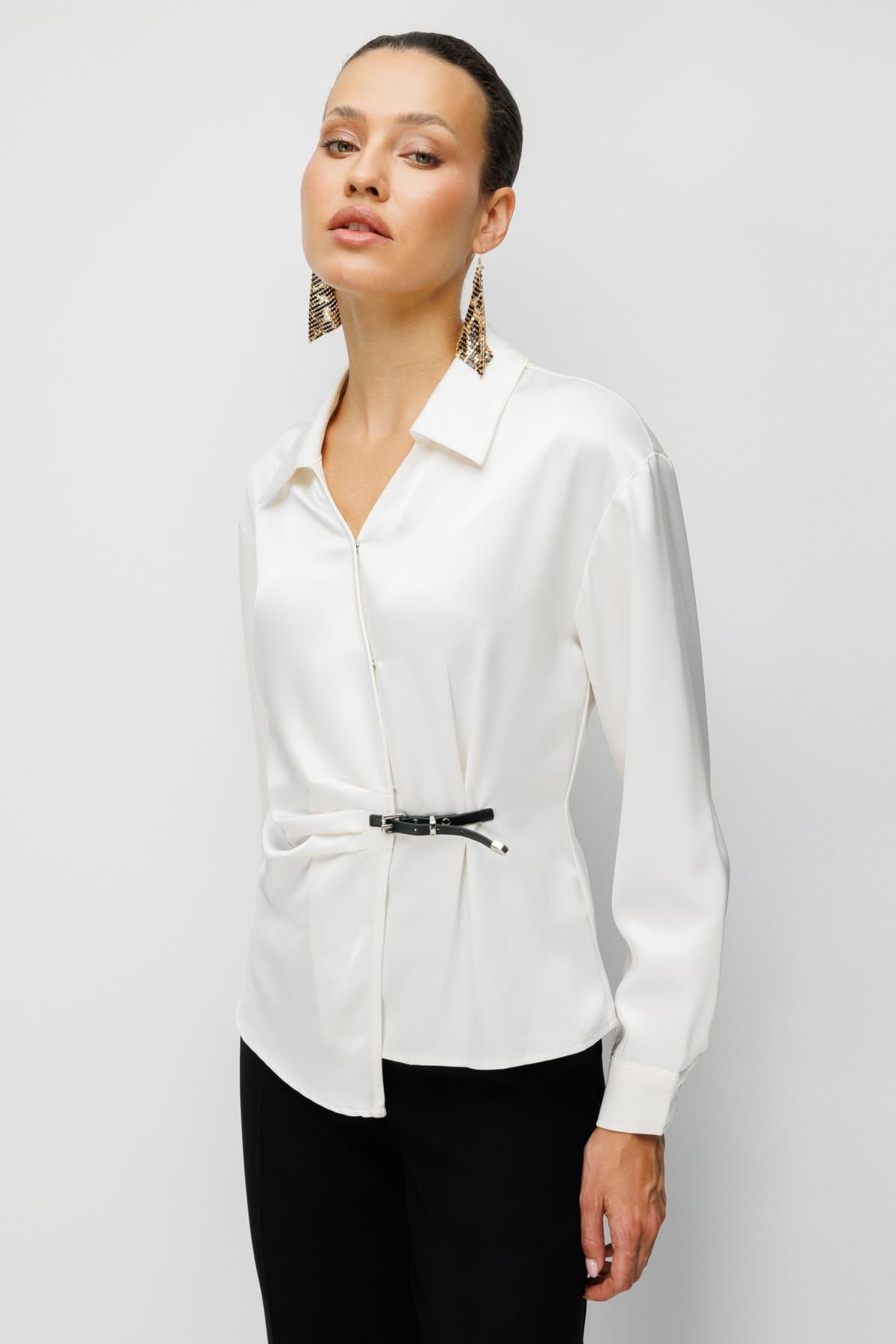 Draped Blouse with Belt Detail