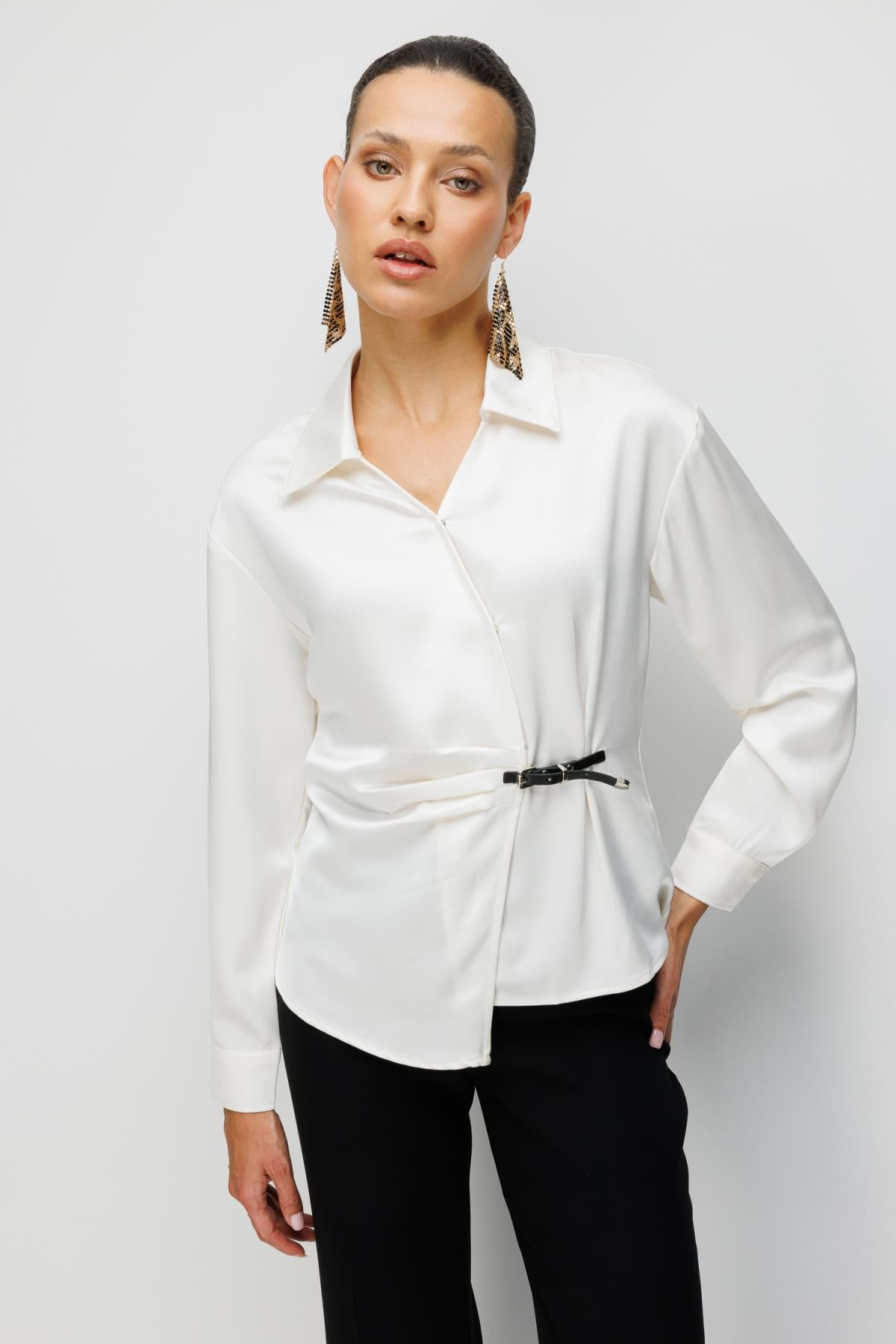 Draped Blouse with Belt Detail