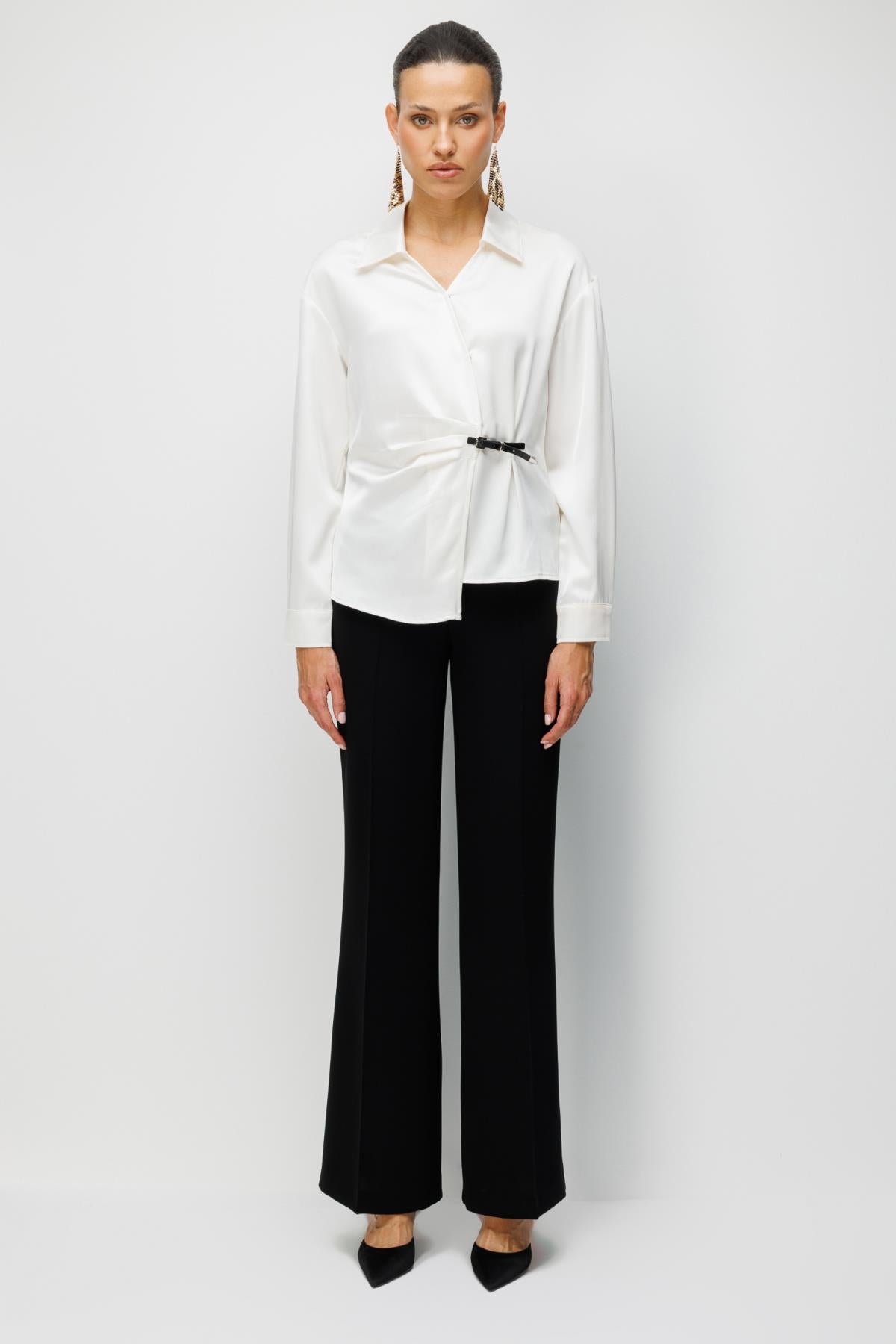 Draped Blouse with Belt Detail