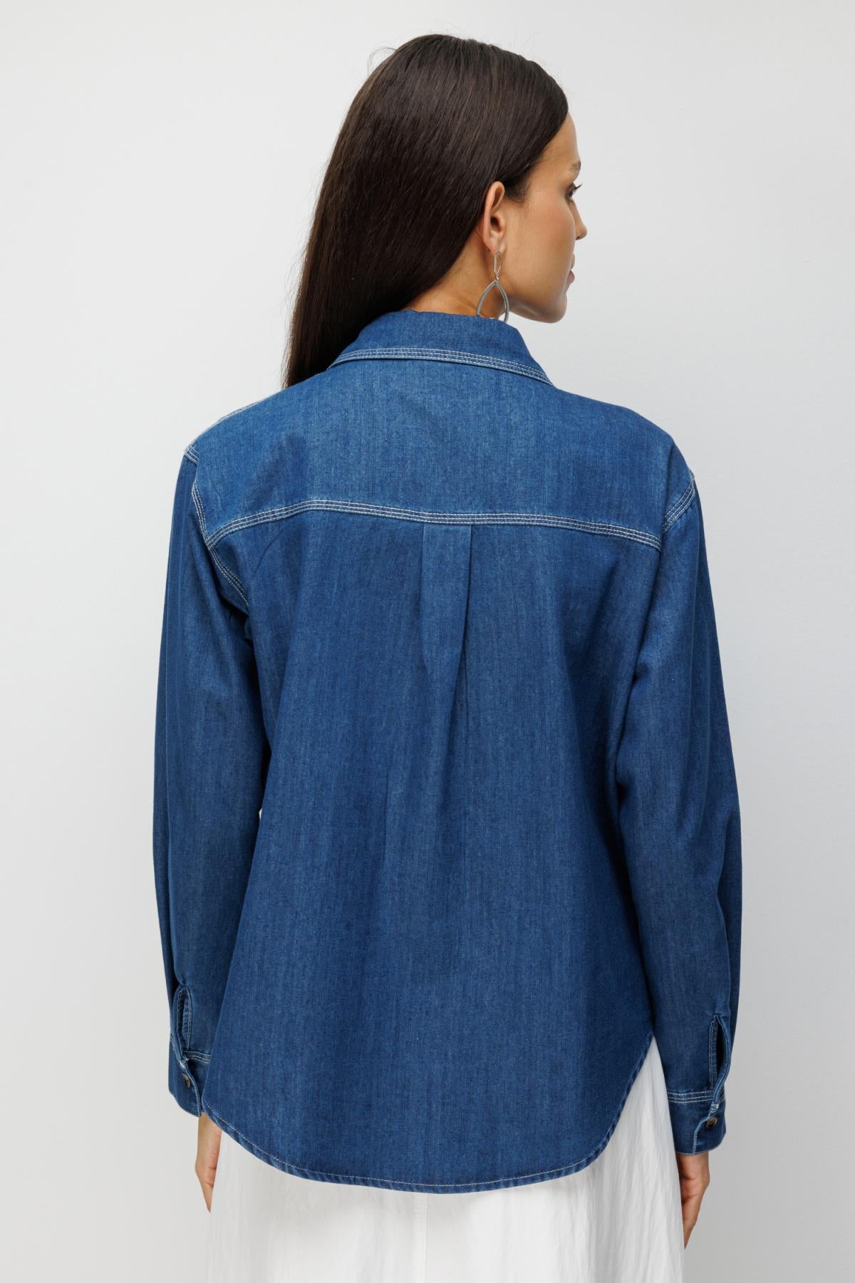 Renkli Taş İşmeleli Kot Gömlek