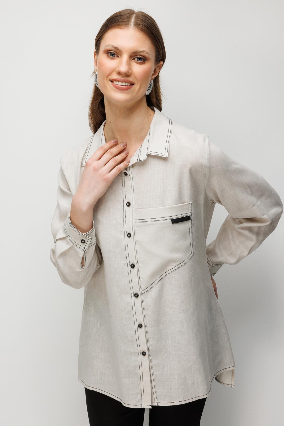 Torba Cepli Büyük Beden Keten Gömlek