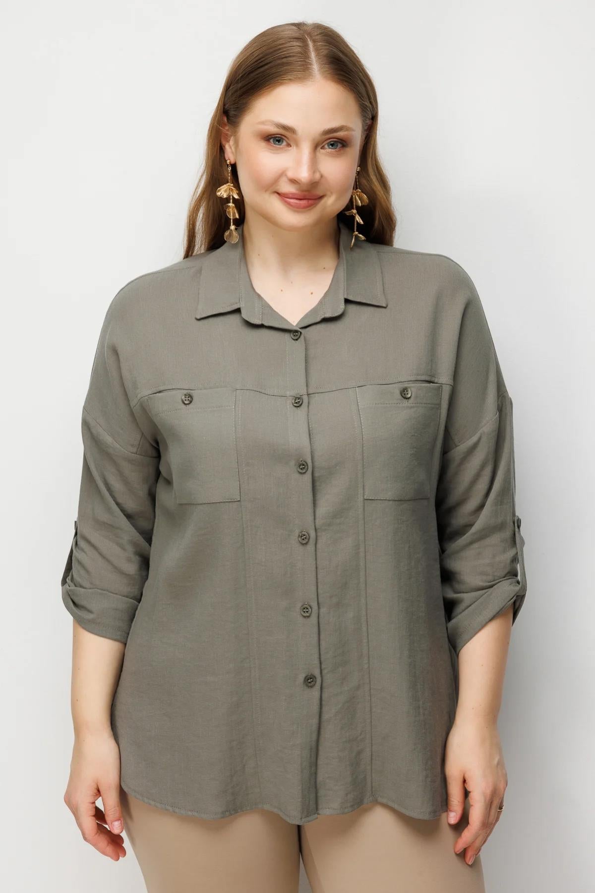 Torba Cepli Keten Büyük Beden Gömlek
