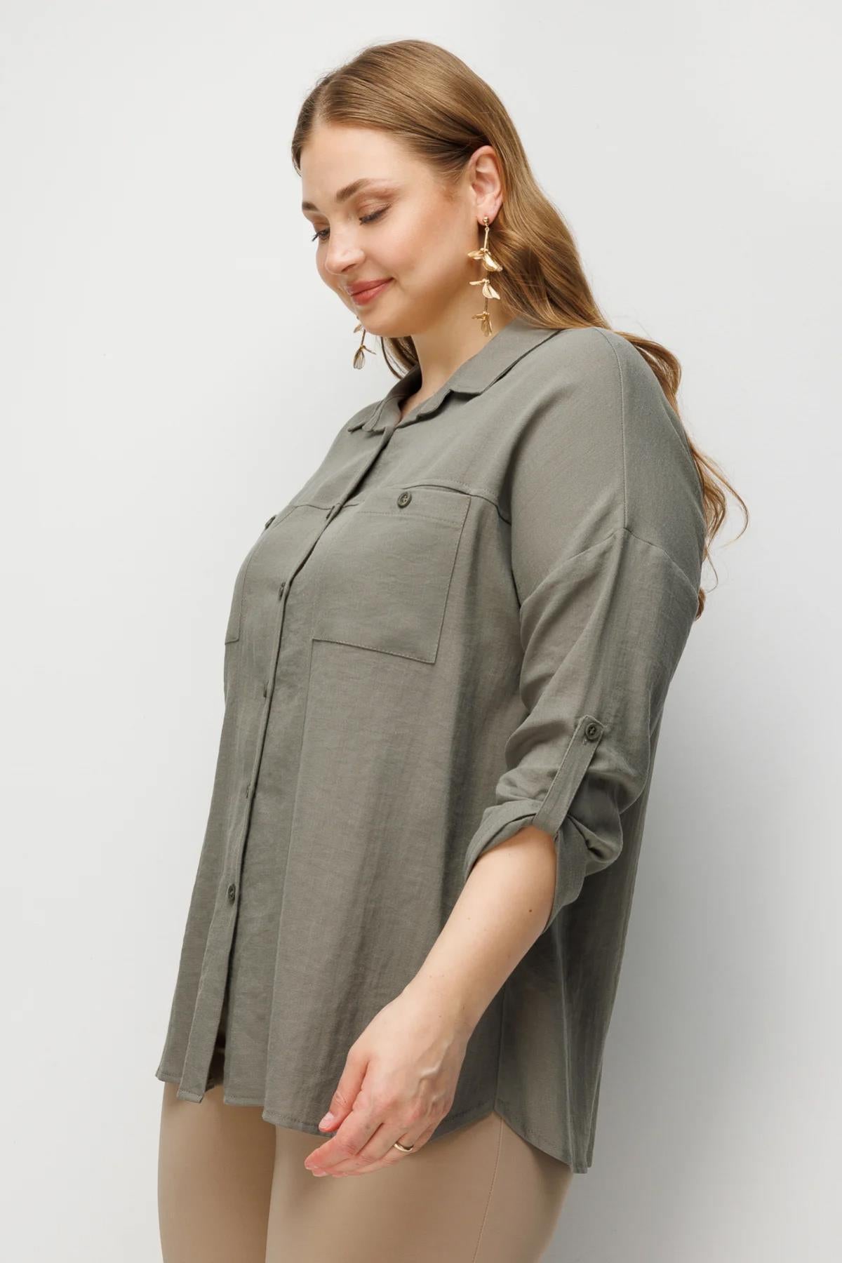 Torba Cepli Keten Büyük Beden Gömlek
