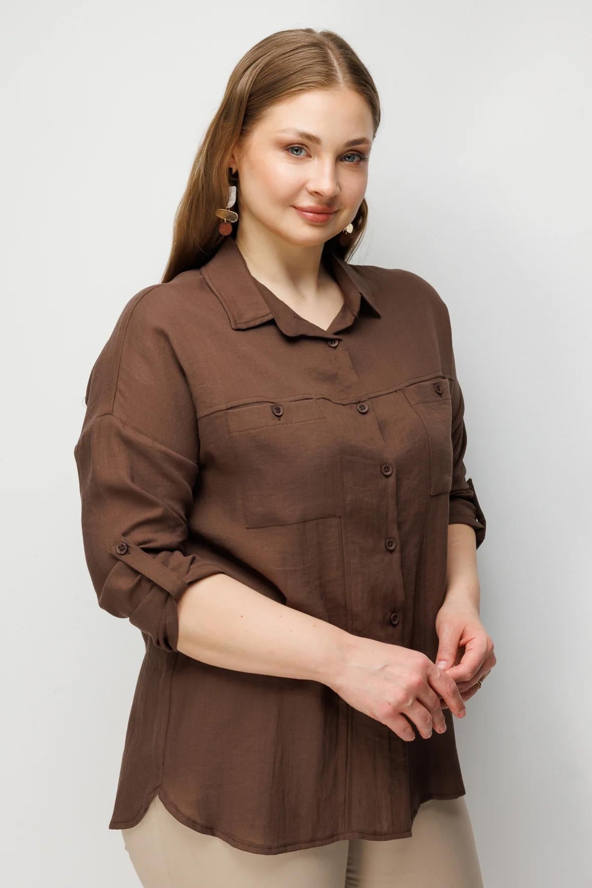 Torba Cepli Keten Büyük Beden Gömlek