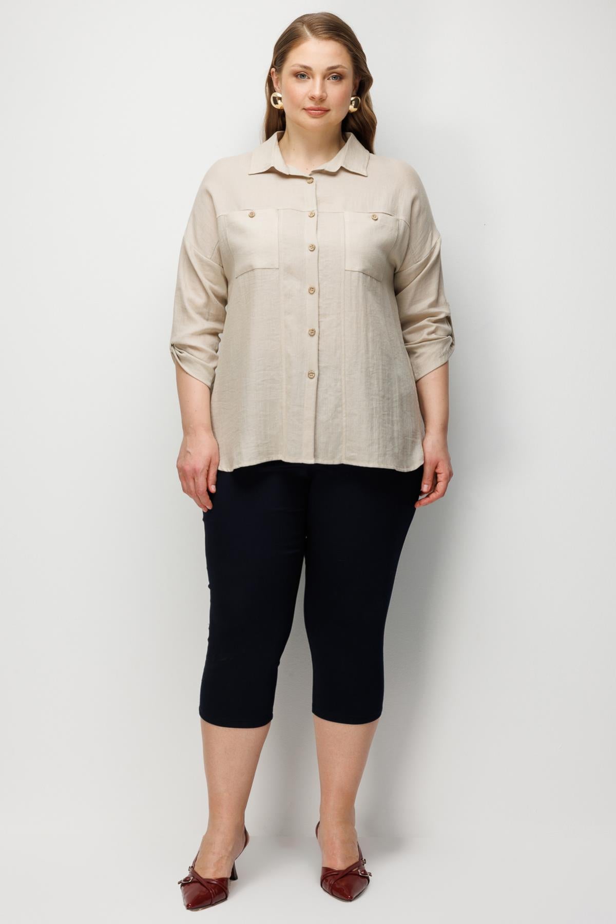 Torba Cepli Keten Büyük Beden Gömlek