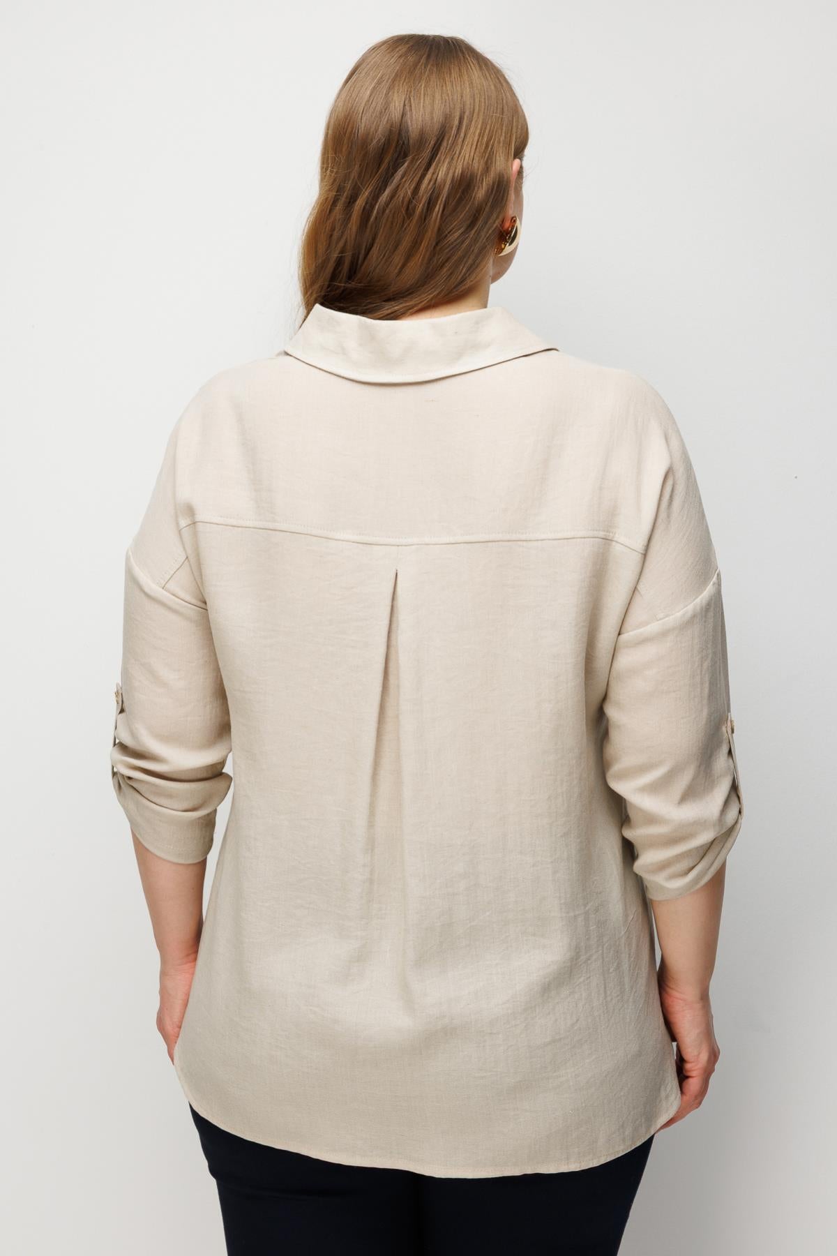 Torba Cepli Keten Büyük Beden Gömlek