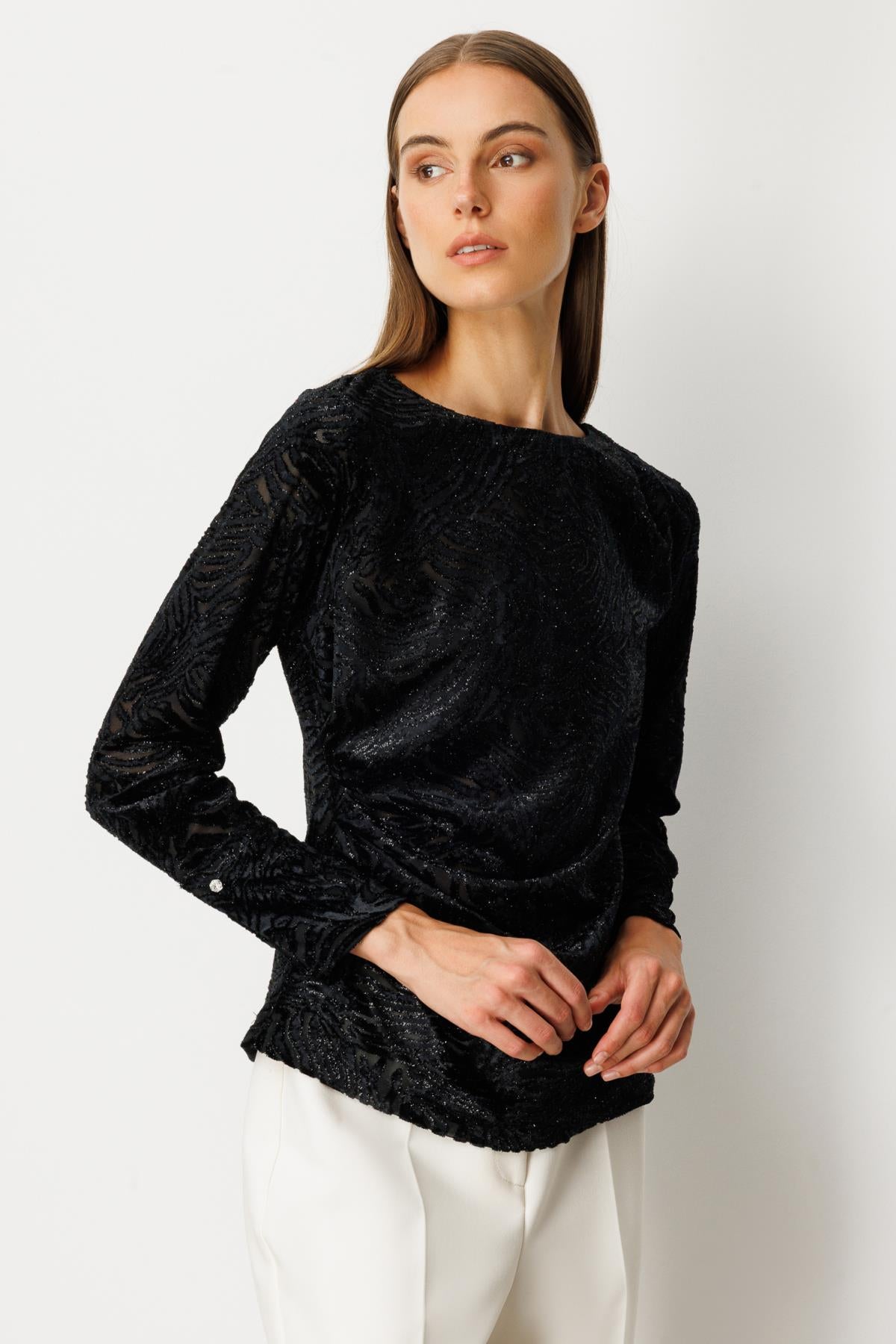 Draped Glittery Velvet Blouse