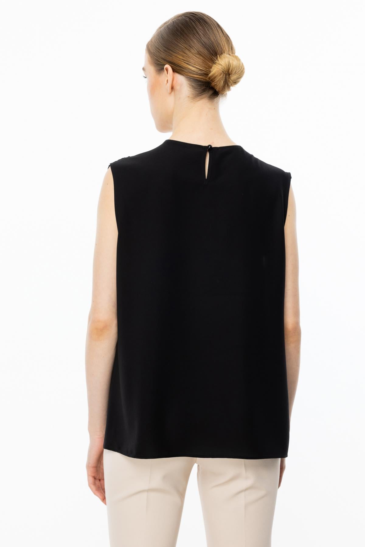 Sleeveless Chiffon Blouse with Lace Detail