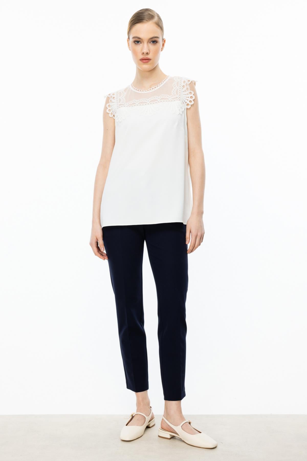 Sleeveless Chiffon Blouse with Lace Detail