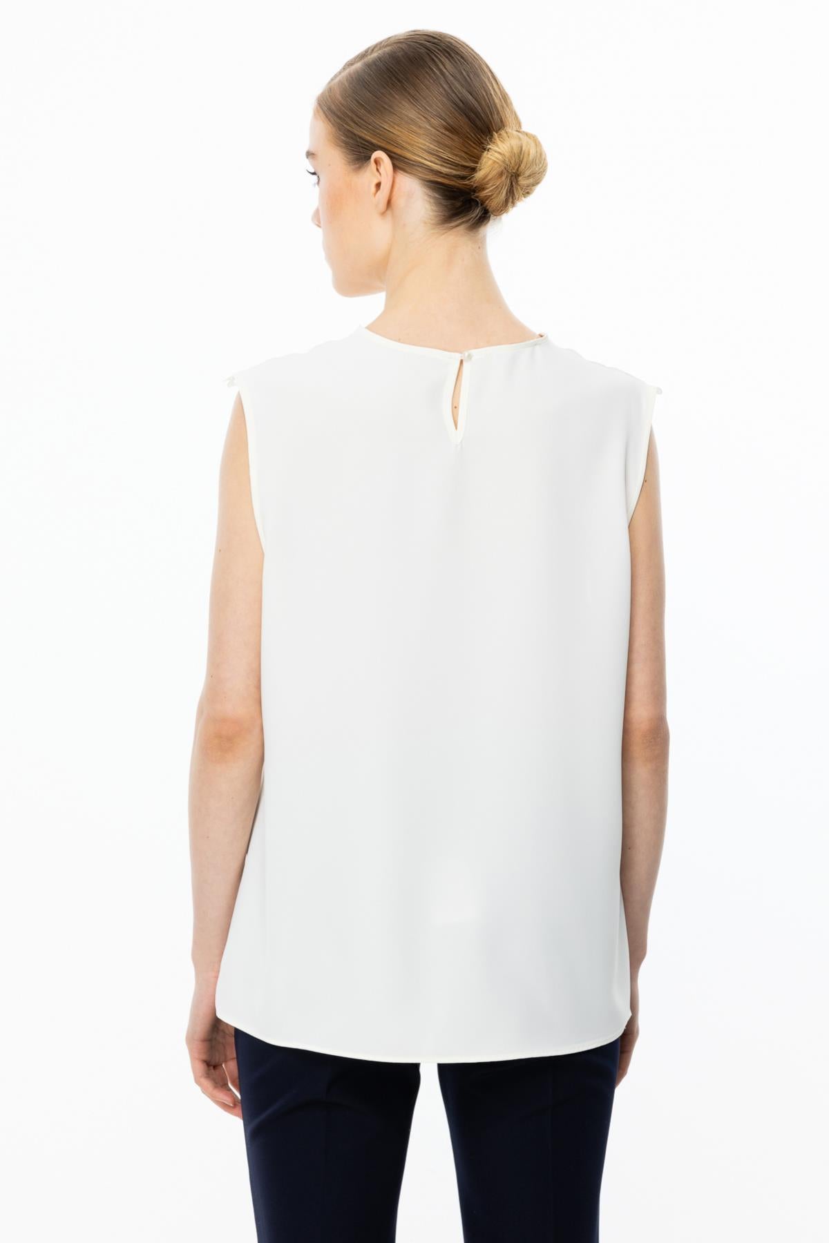 Sleeveless Chiffon Blouse with Lace Detail