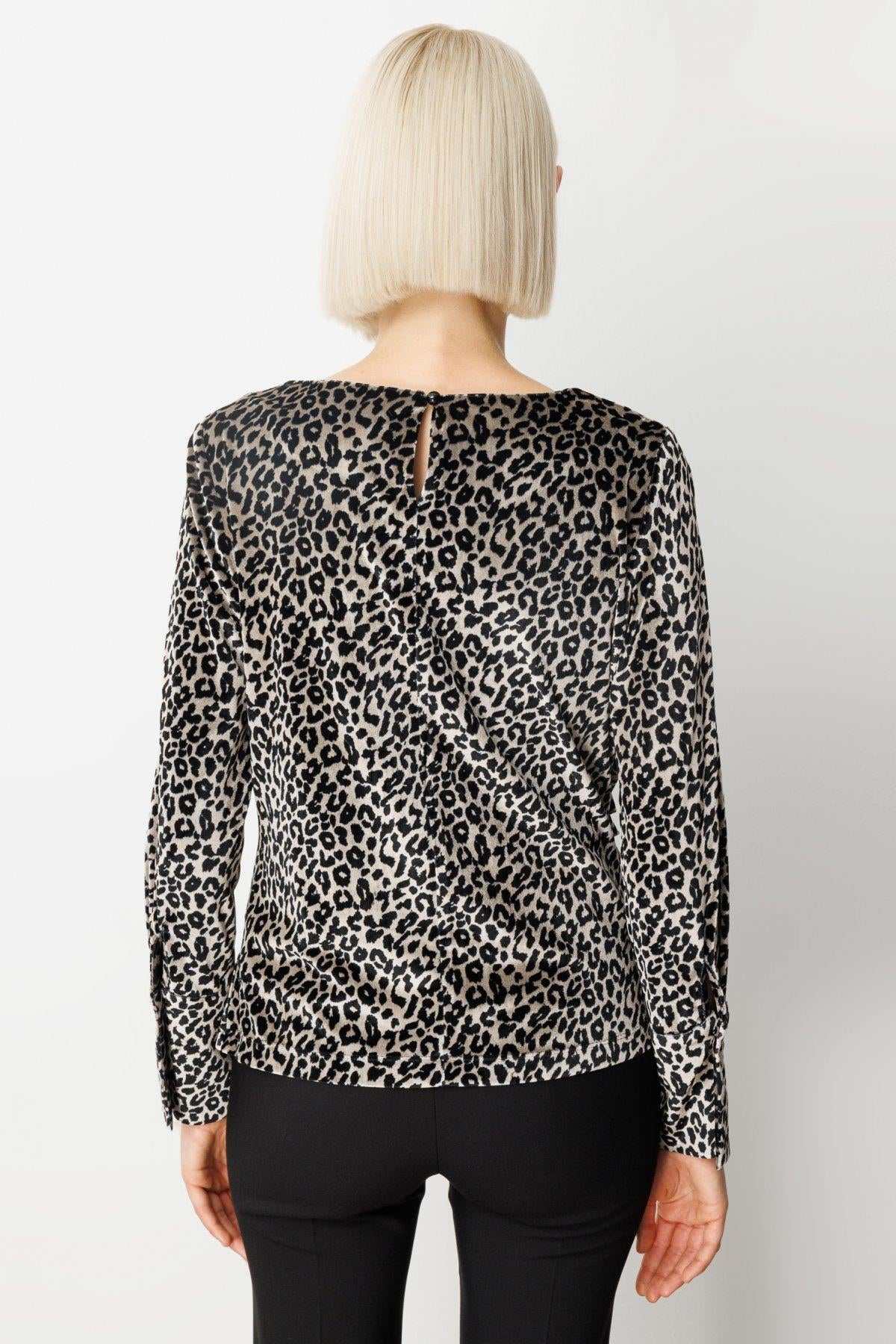 Draped Leopard Print Velvet Blouse