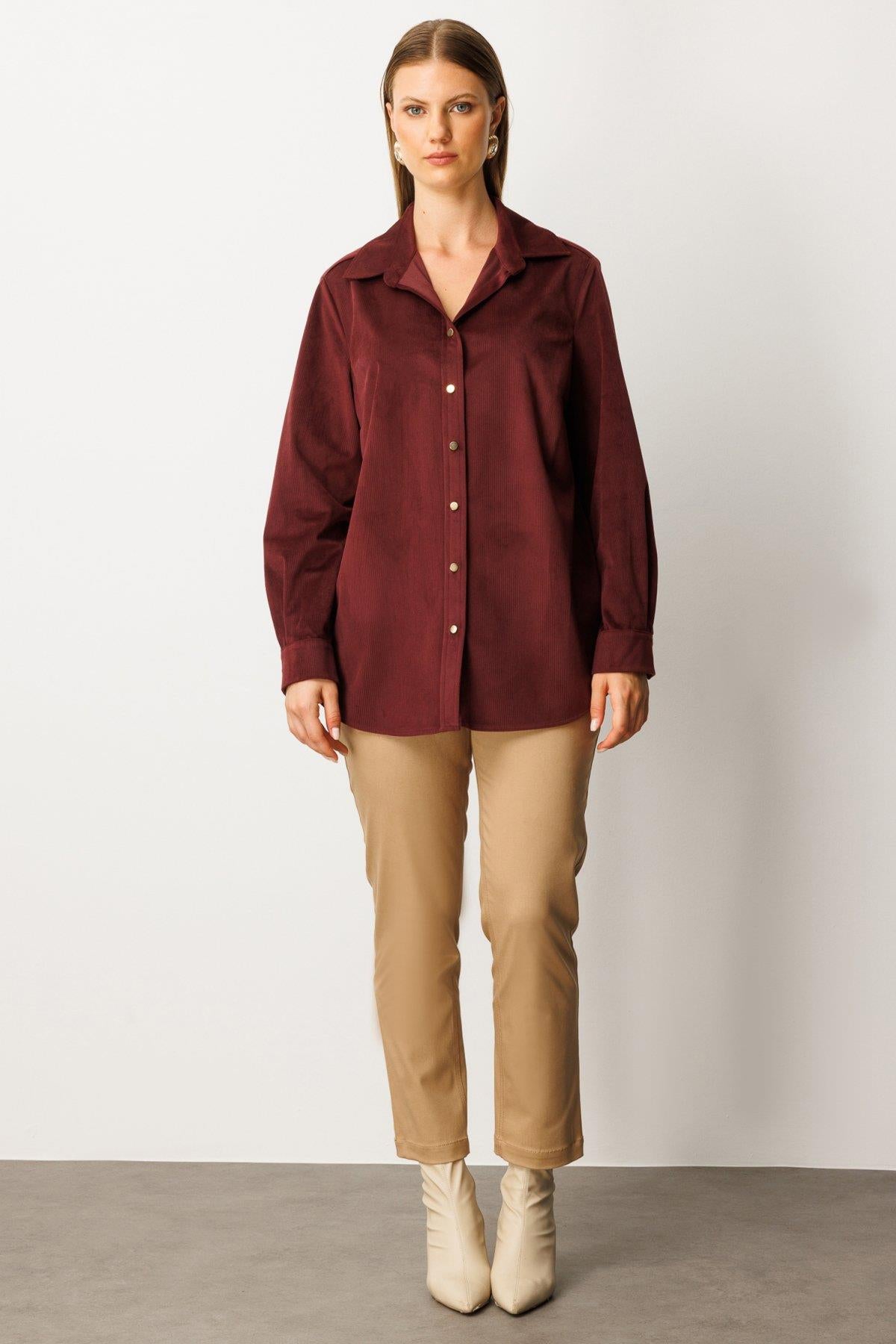 İnce Fitilli Kadife Büyük Beden Gömlek