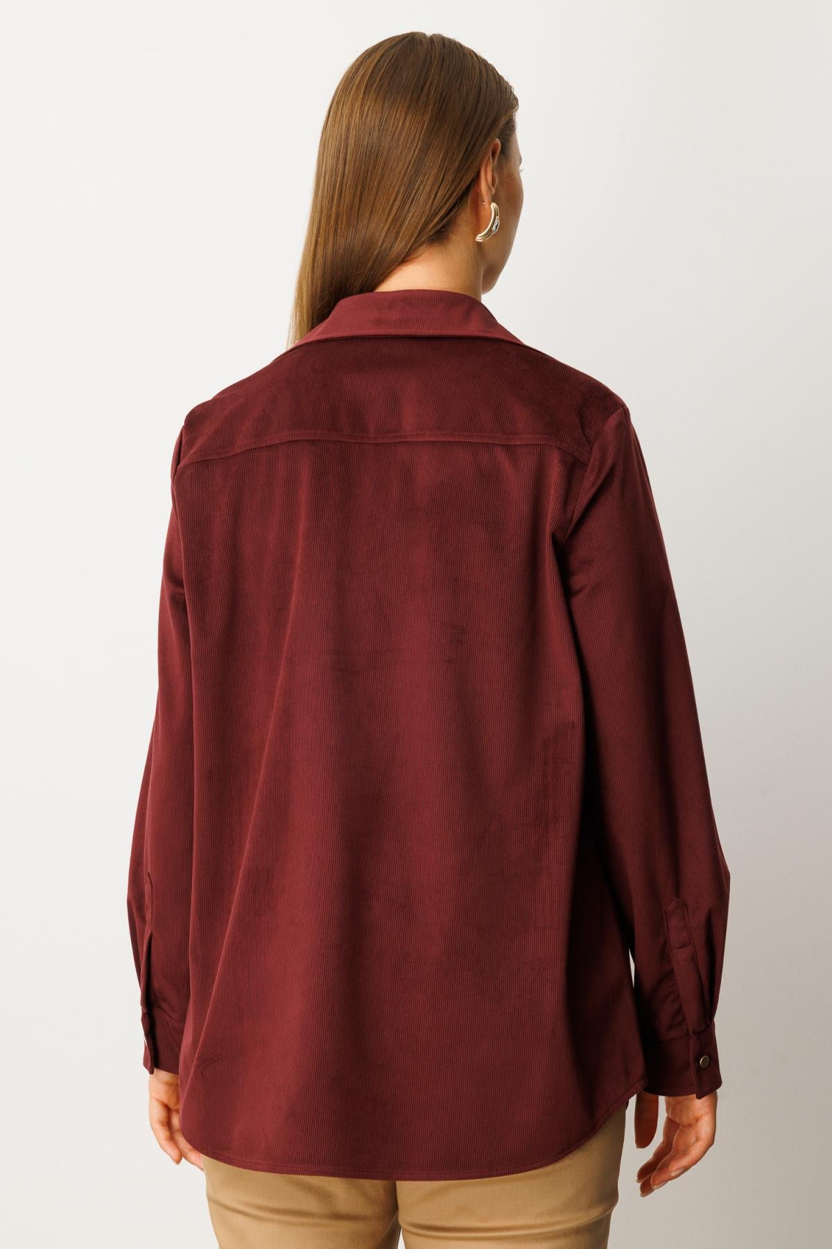 İnce Fitilli Kadife Büyük Beden Gömlek