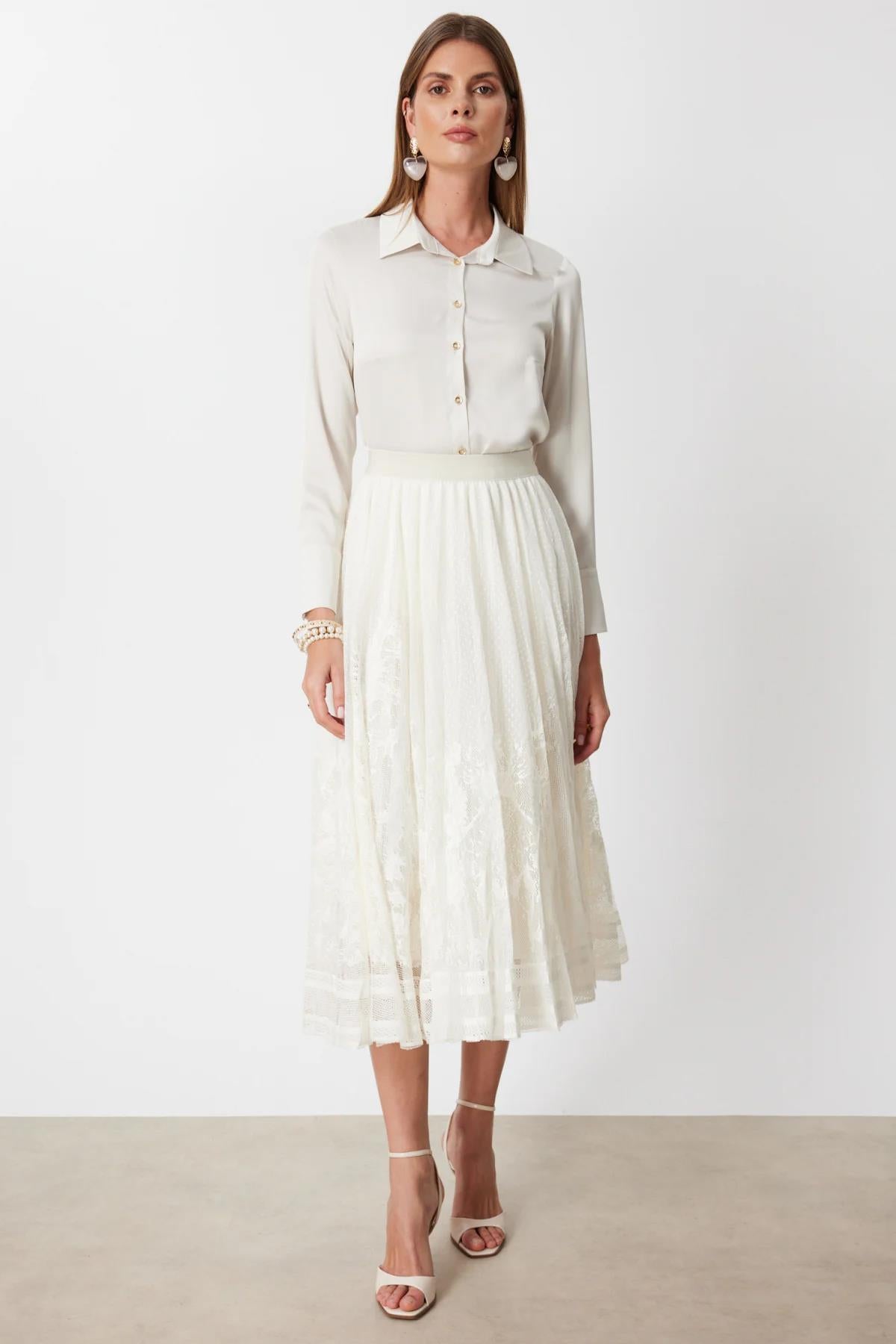 Lace Midi Length Flared Skirt