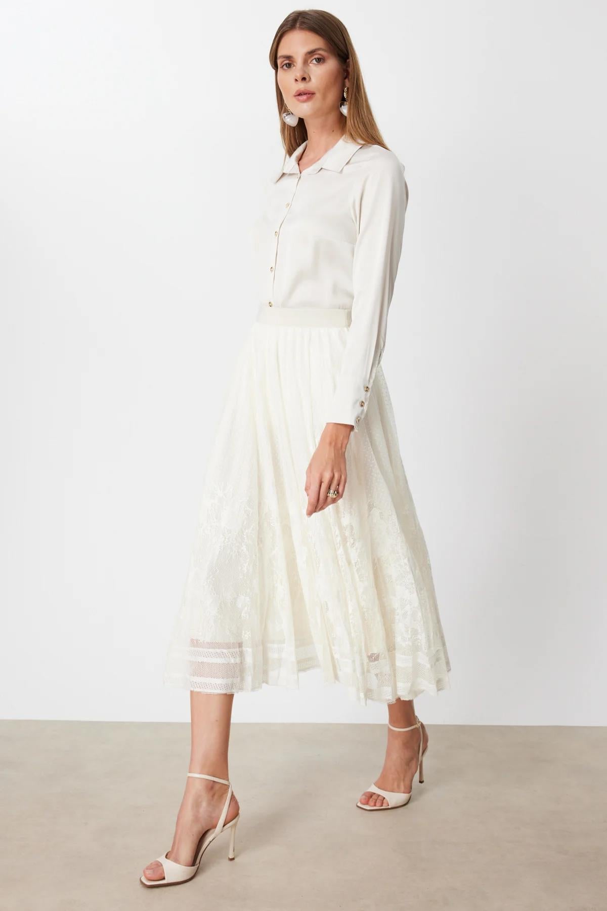 Lace Midi Length Flared Skirt