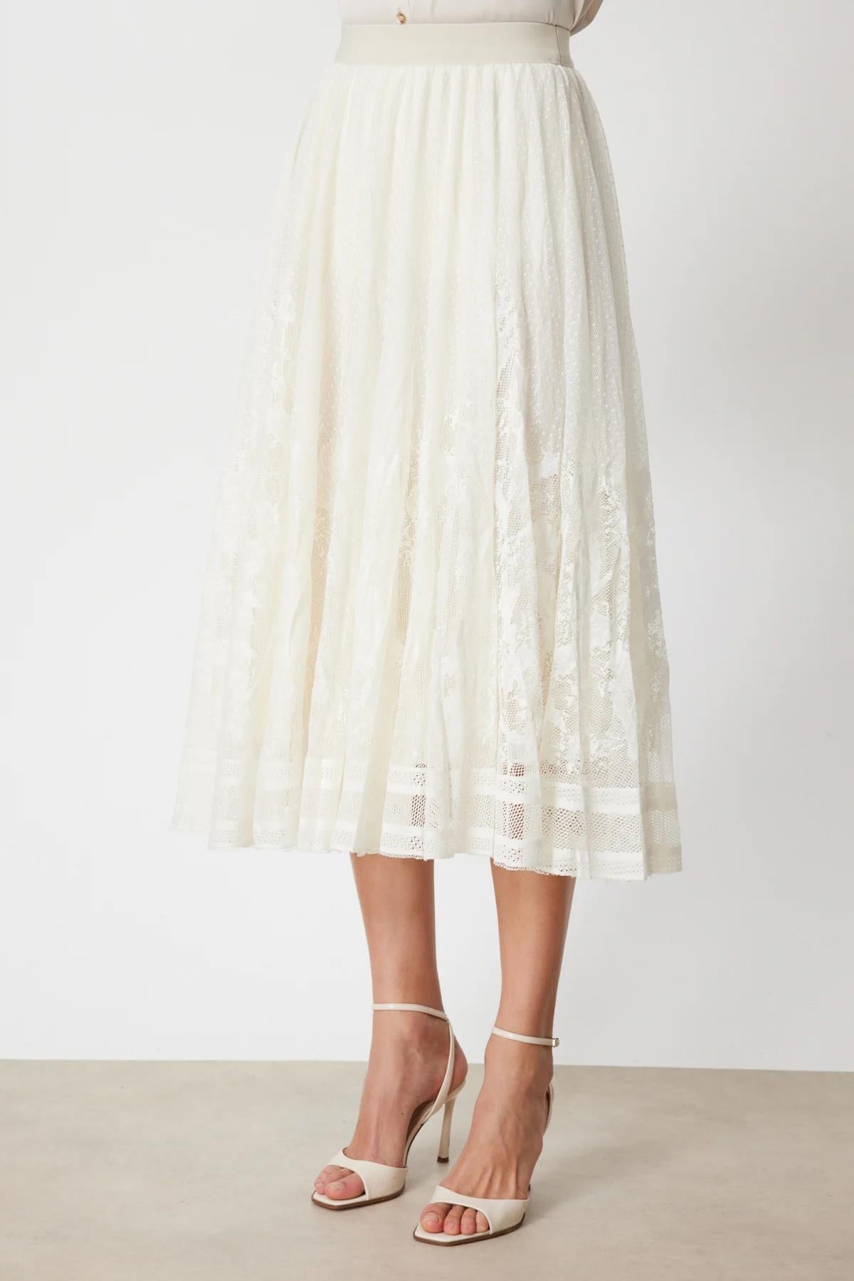 Lace Midi Length Flared Skirt