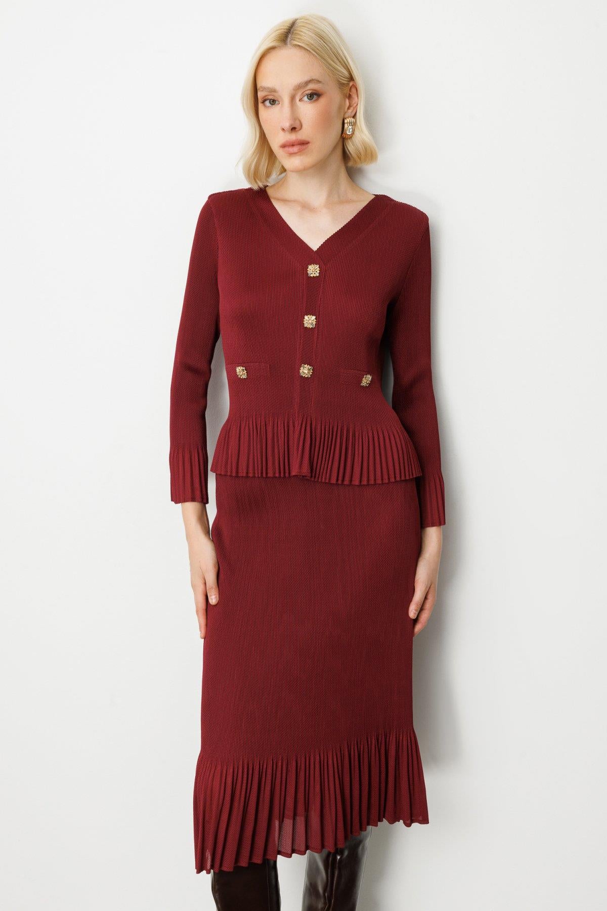 Pleated Detailed Blouse with Decorative Buttons