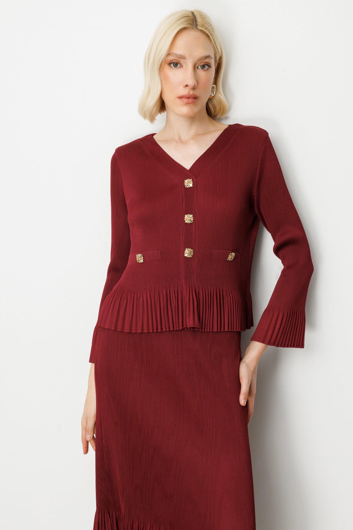 Pleated Detailed Blouse with Decorative Buttons