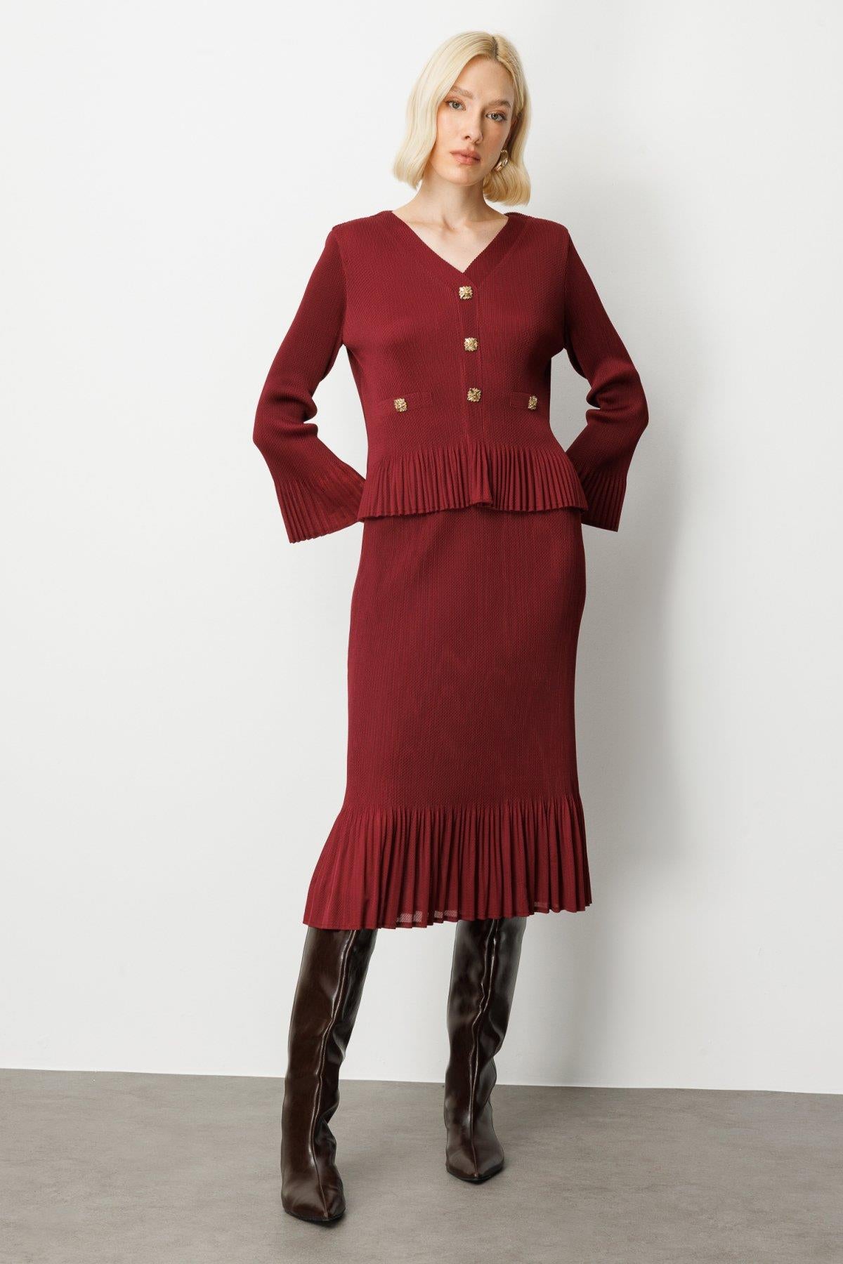 Pleated Detailed Blouse with Decorative Buttons