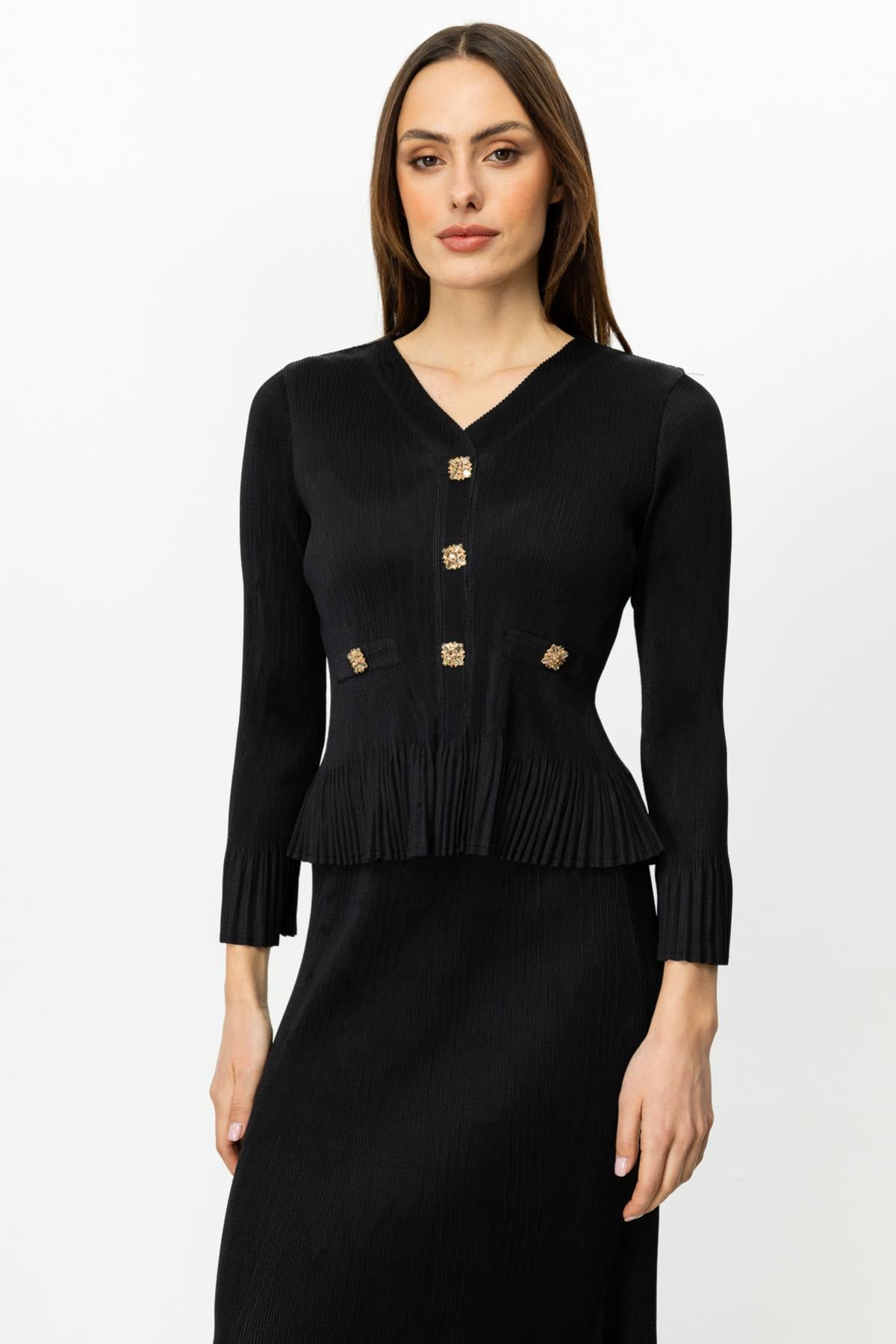 Accordion Fabric Pleated Detail Blouse