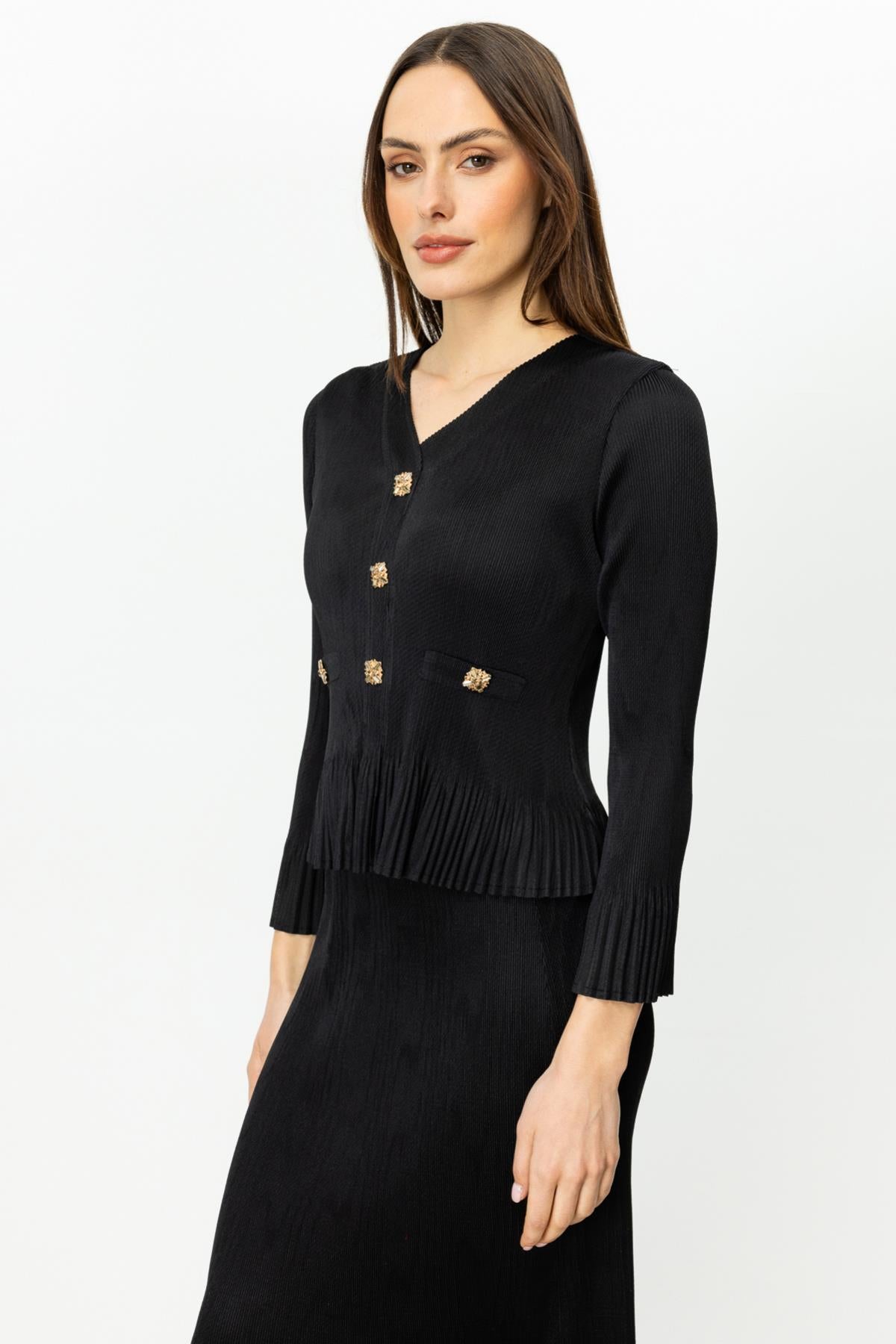 Accordion Fabric Pleated Detail Blouse