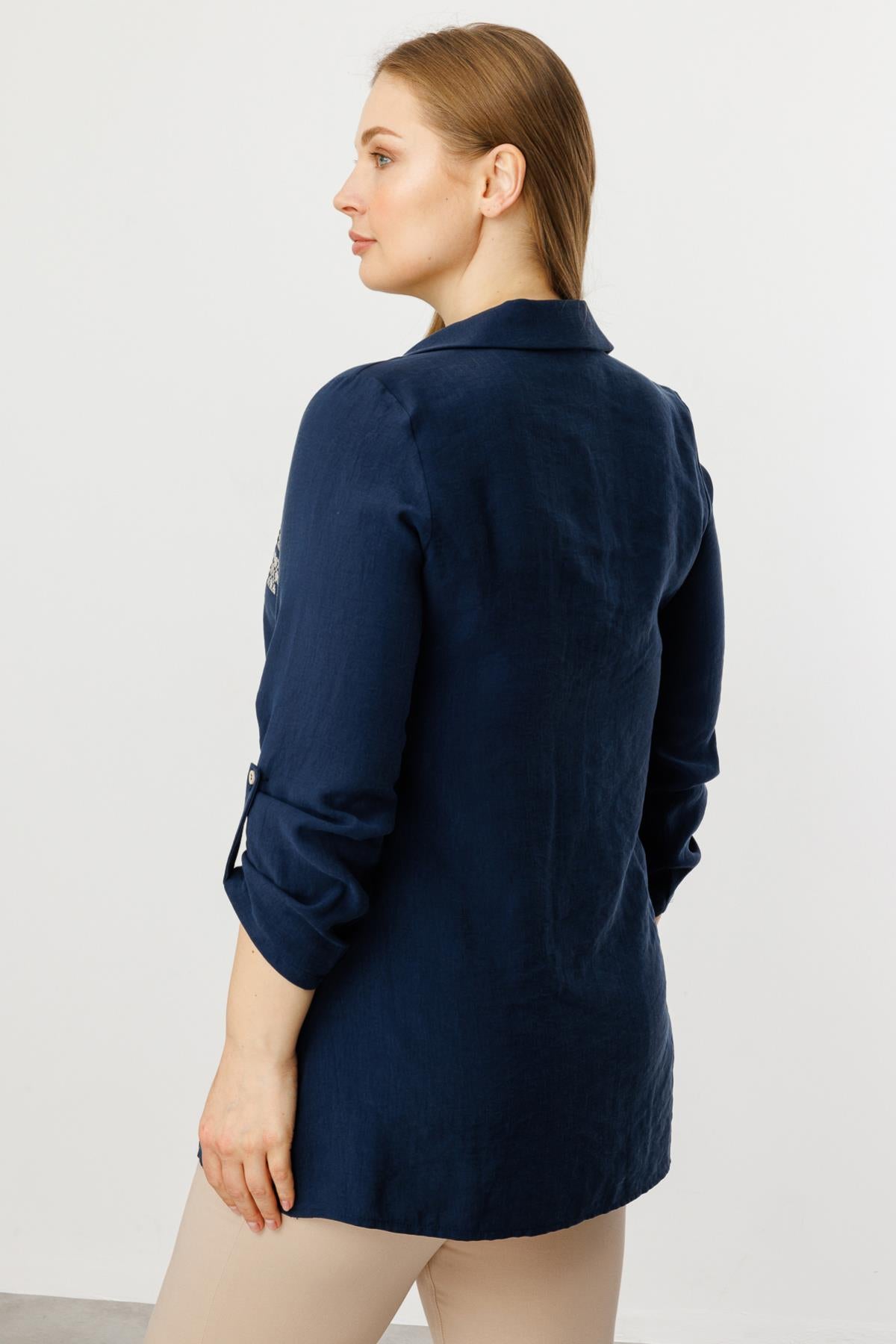 Embroidered Plus Size Blouse with Pocket