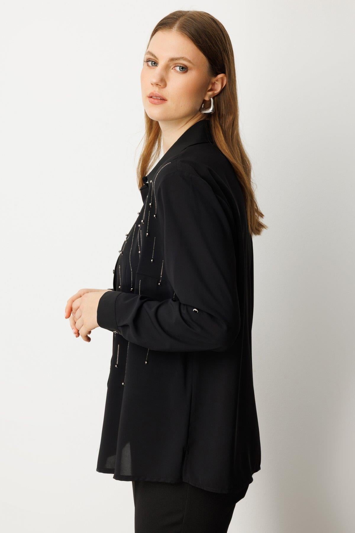 Önü Taşlı Boncuklu Büyük Beden Bluz