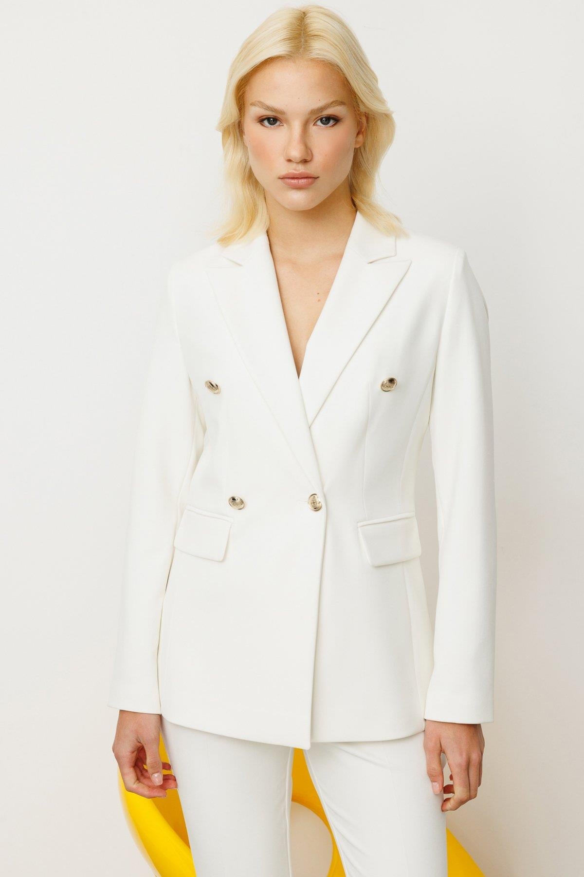 Double-breasted Collar Flap Pocket Jacket