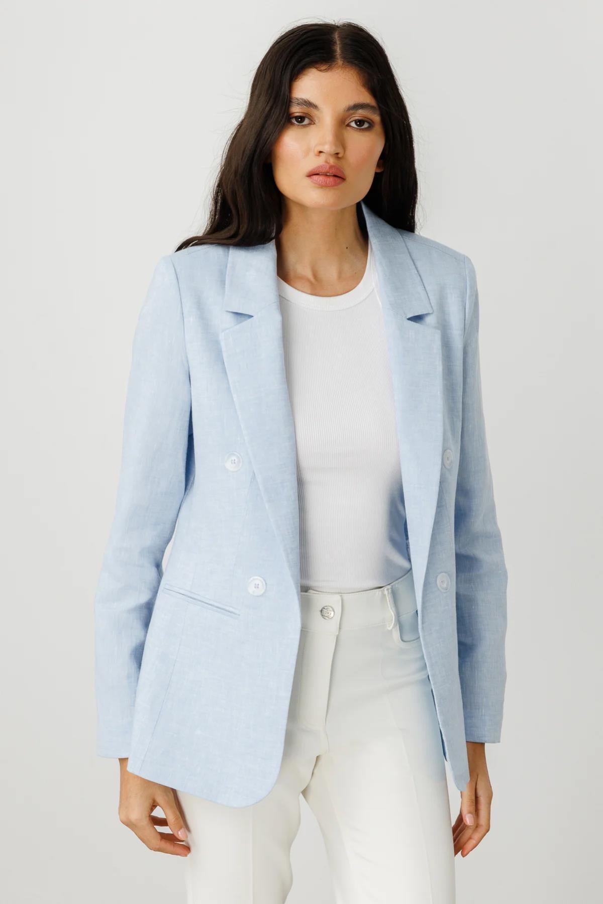 Kapalı Cep Detaylı Astarsız Keten Ceket