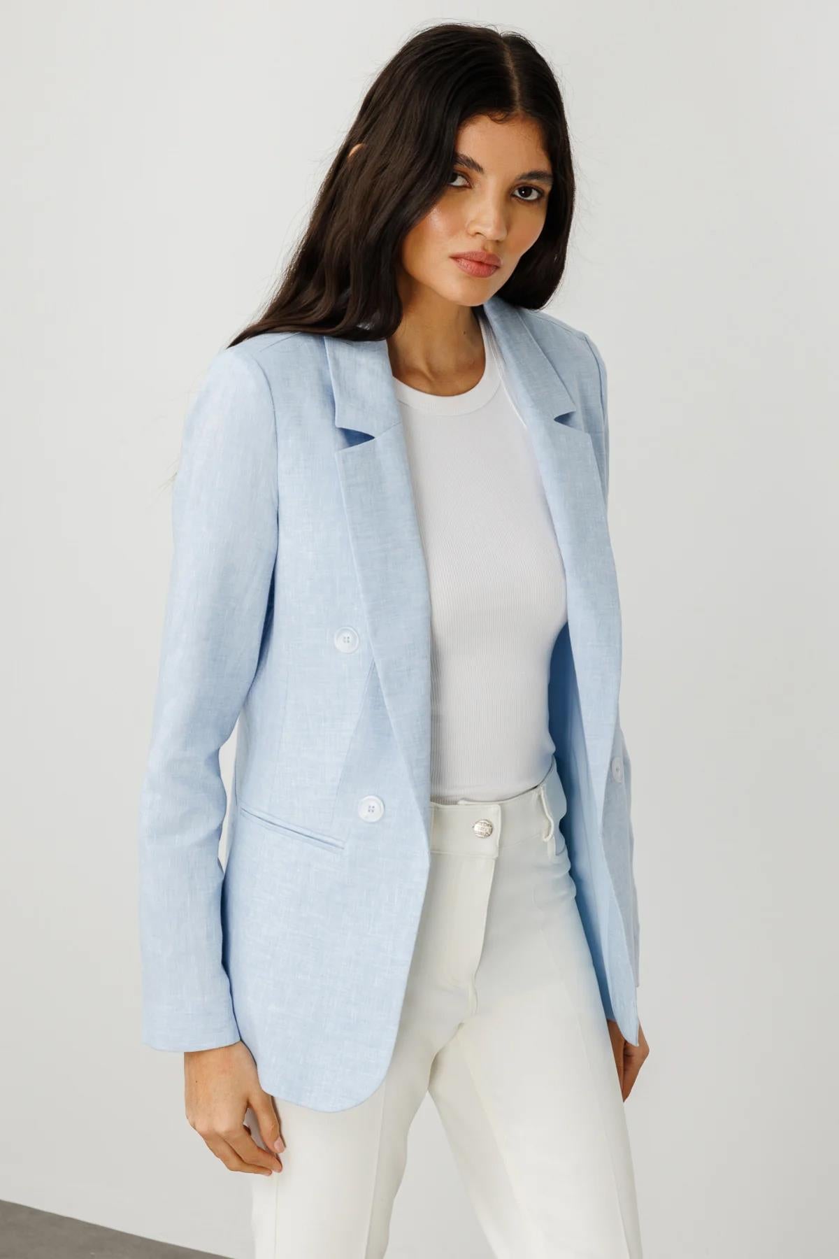 Kapalı Cep Detaylı Astarsız Keten Ceket