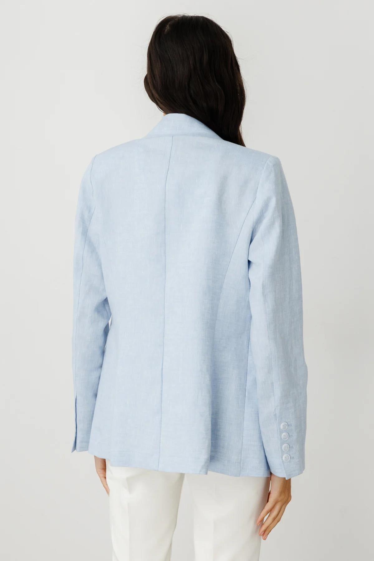 Kapalı Cep Detaylı Astarsız Keten Ceket