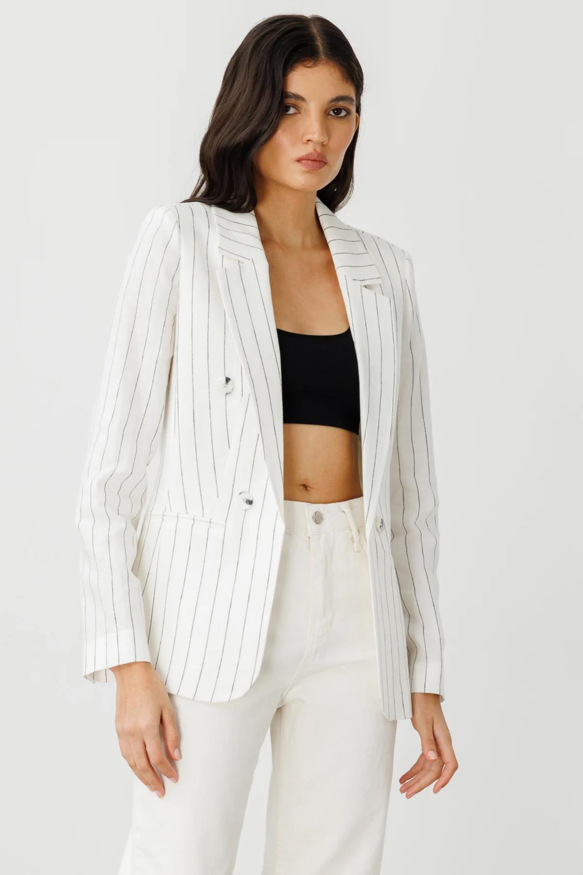 Kapalı Cep Detaylı Astarsız Keten Ceket