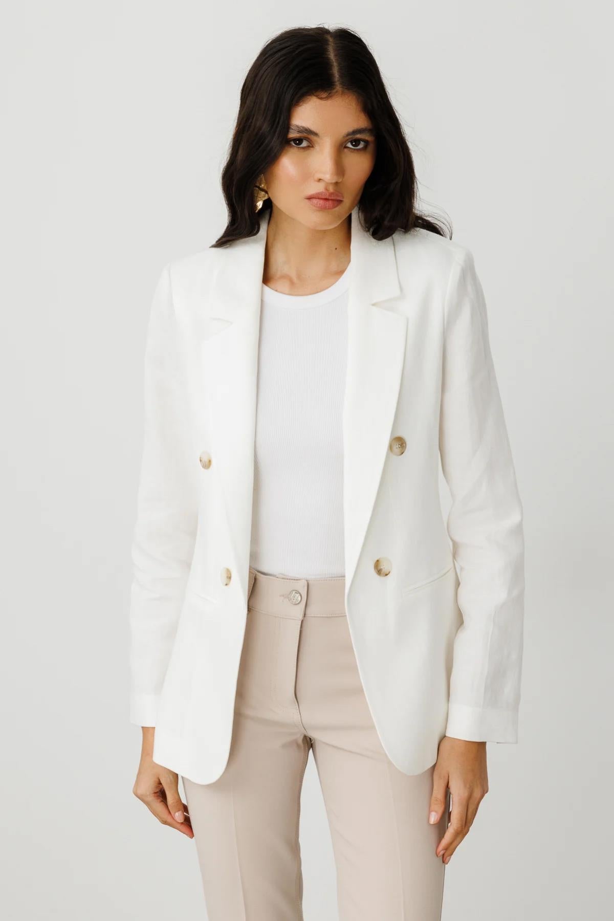 Kapalı Cep Detaylı Astarsız Keten Ceket