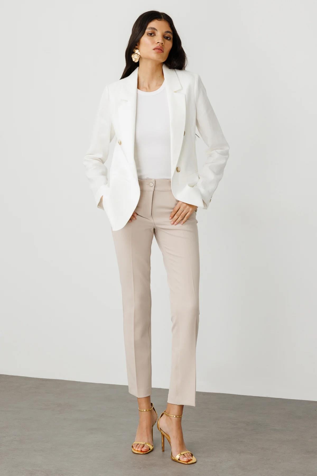 Kapalı Cep Detaylı Astarsız Keten Ceket