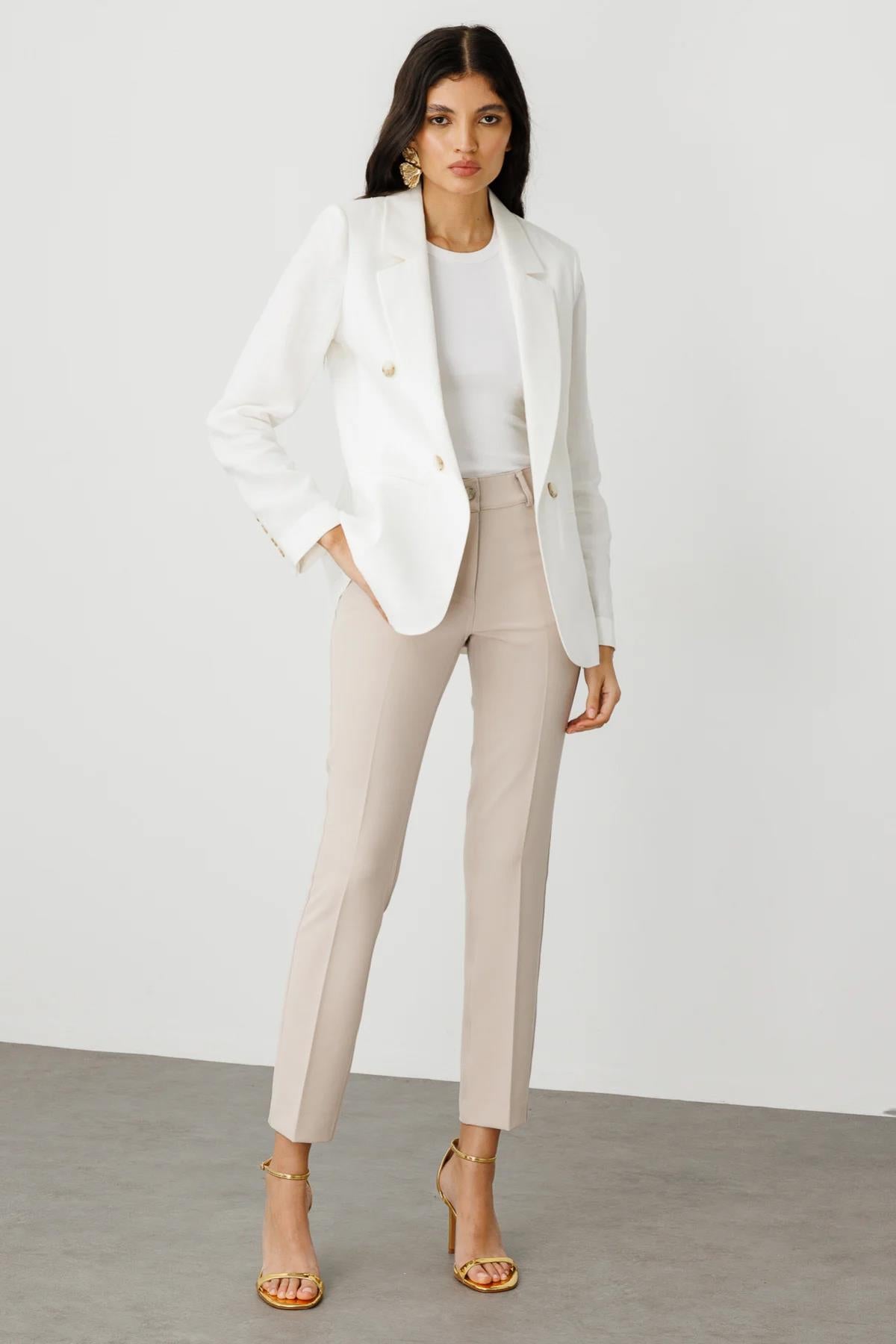 Kapalı Cep Detaylı Astarsız Keten Ceket