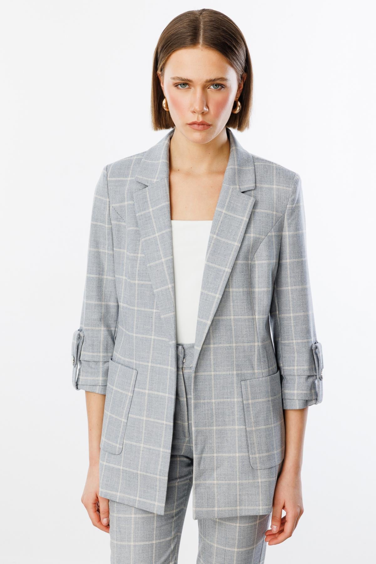 Ekoseli Torba Cepli Ceket