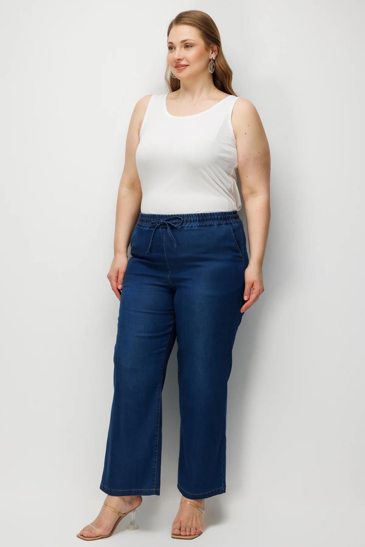 Beli Lastikli Bol Paça Büyük Beden Pantolon