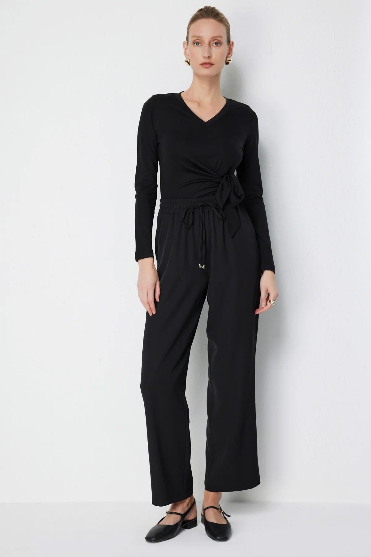 Beli Lastikli Bol Paça Pantolon