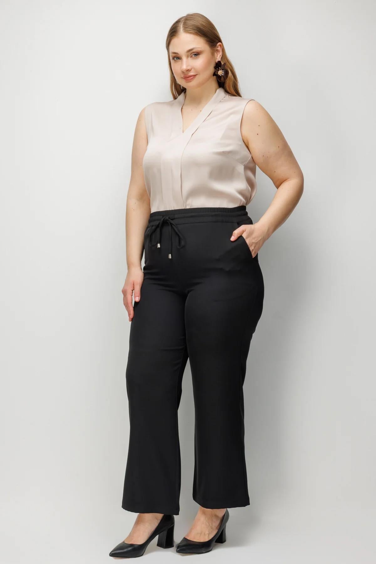 Beli Bağcıklı Büyük Beden Pantolon