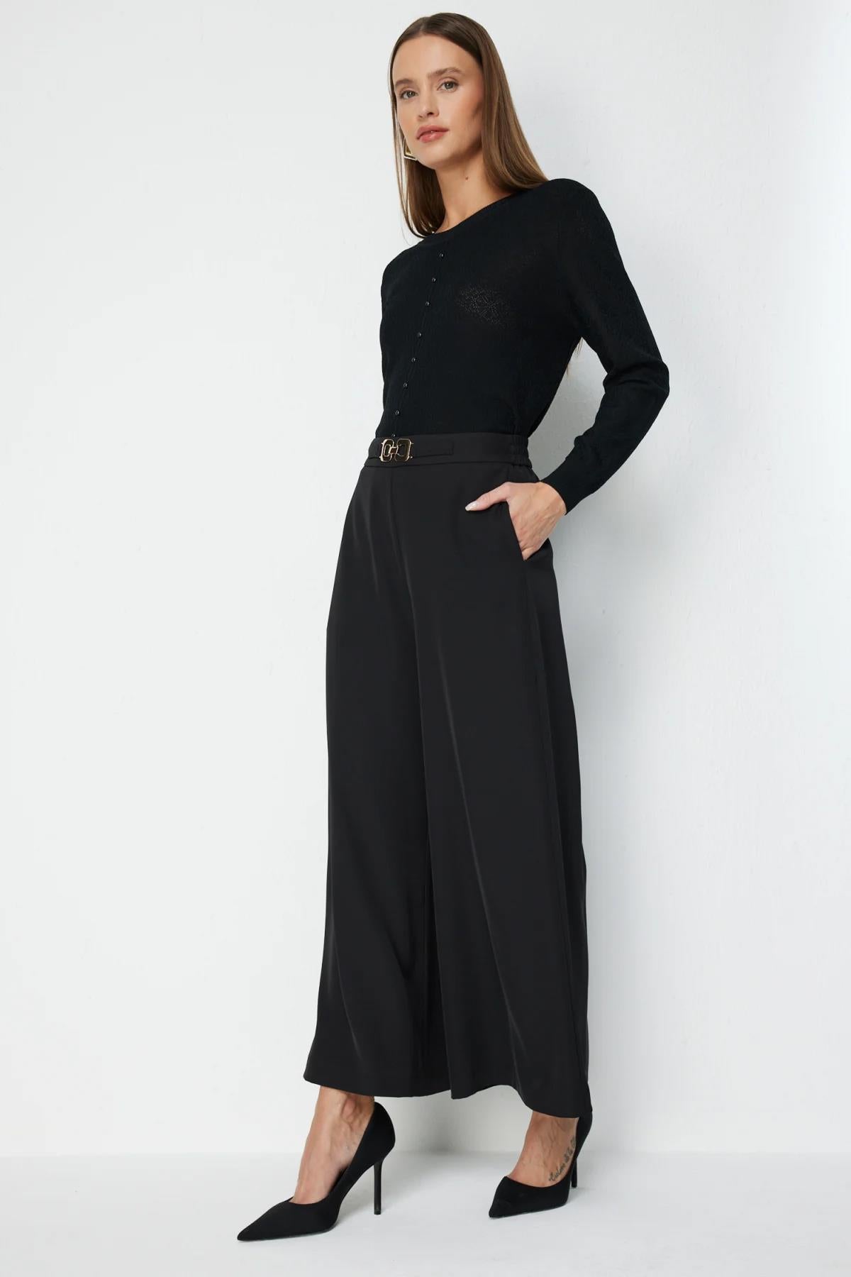 Metal Toka Kemerli Pantolon Etek