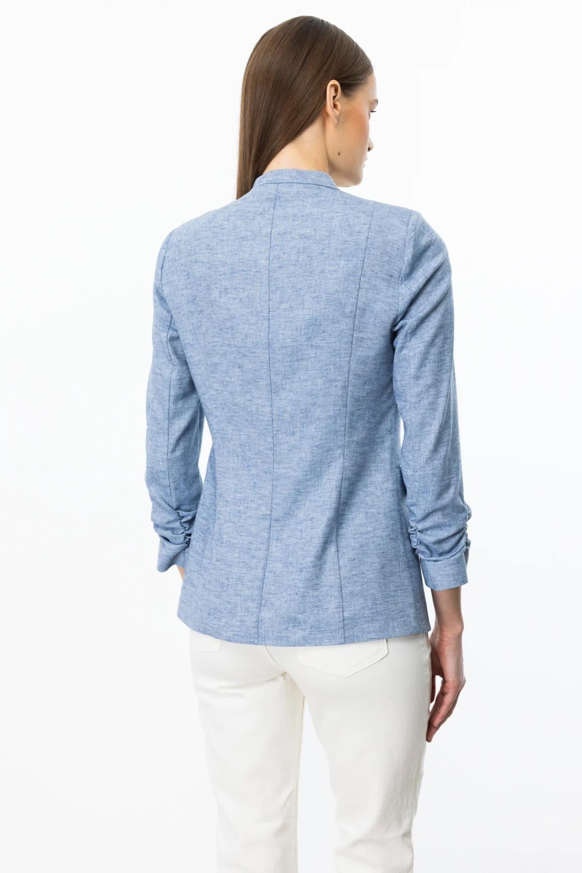 Jacket with Drawstring Sleeve and Decorative Flap Pocket