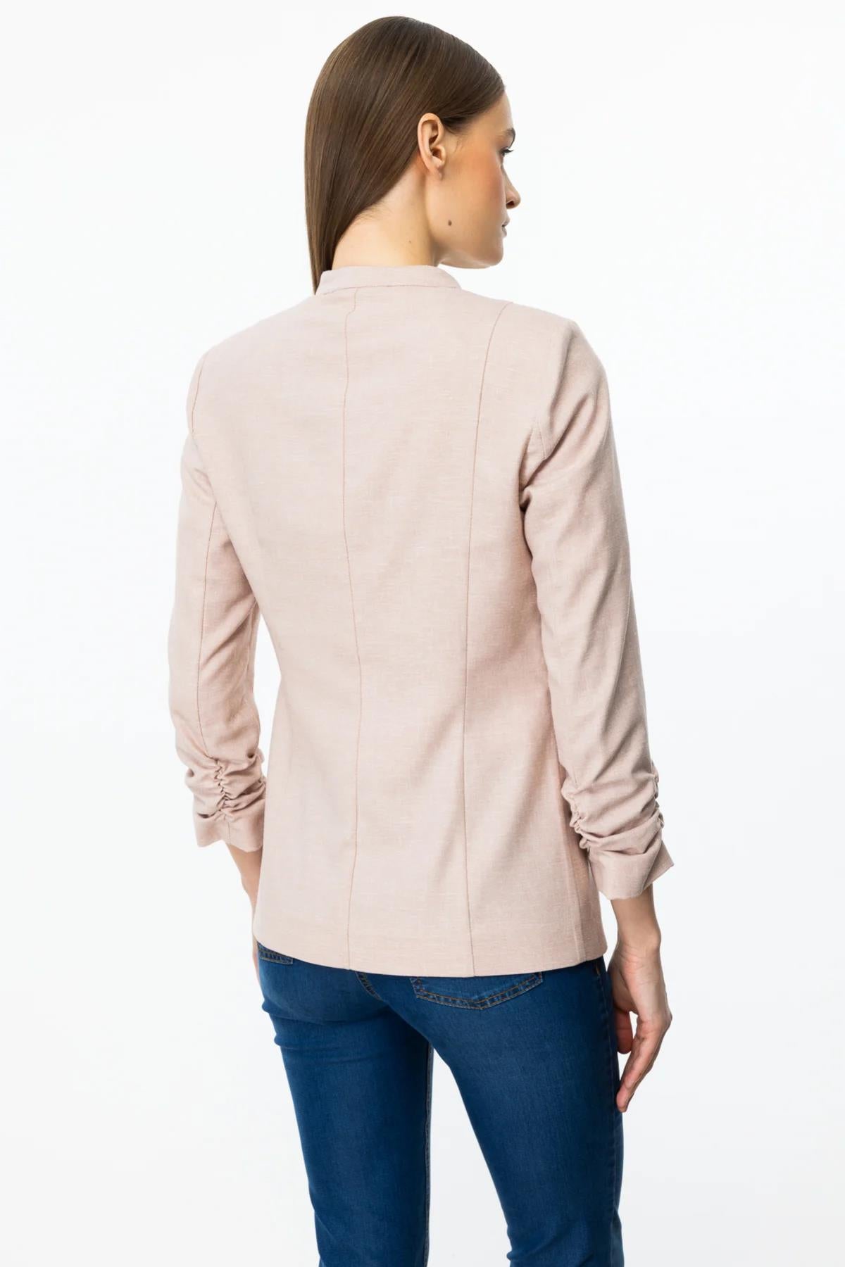 Jacket with Drawstring Sleeve and Decorative Flap Pocket