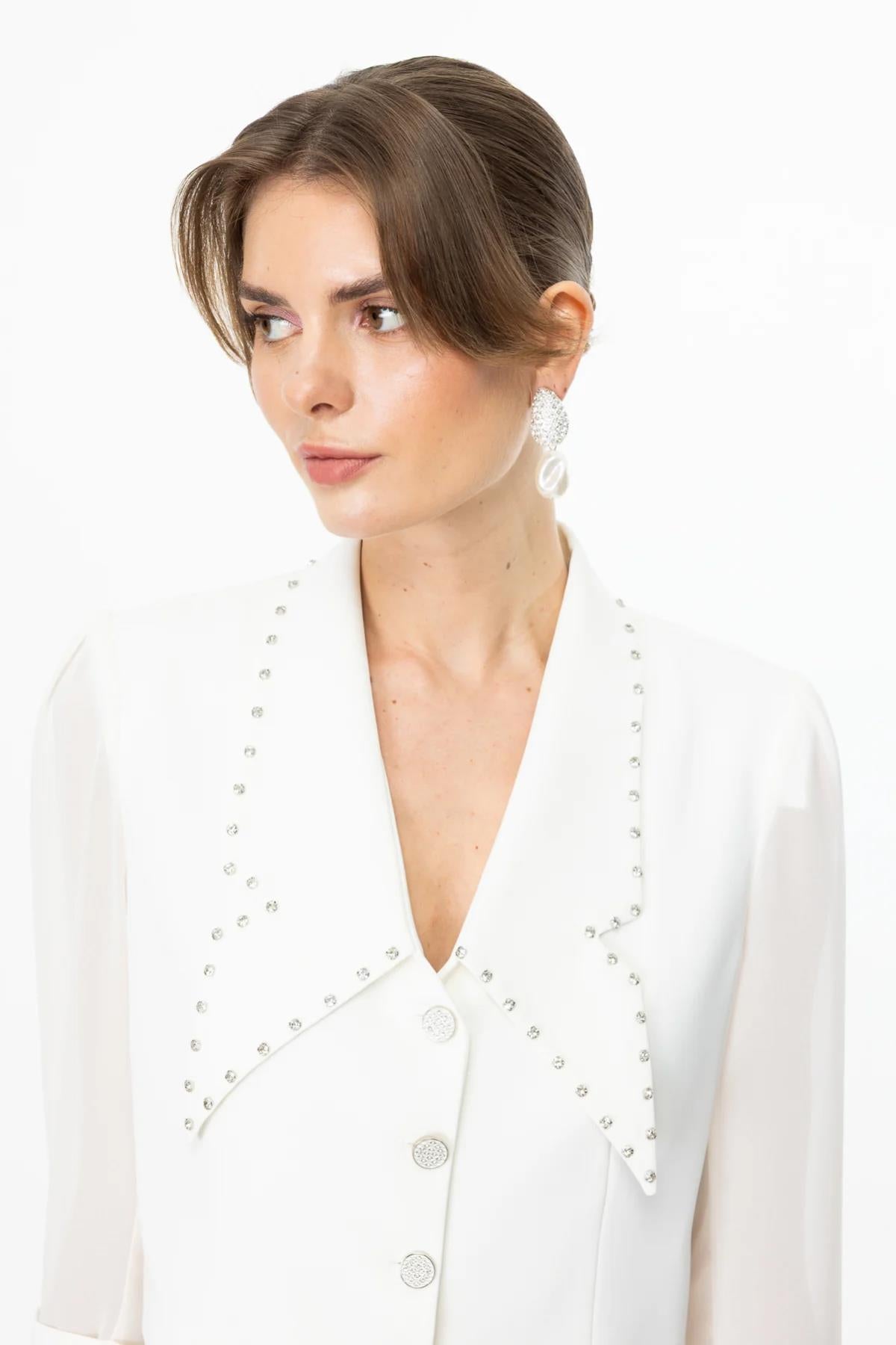 Stone Detailed Double Breasted Short Jacket